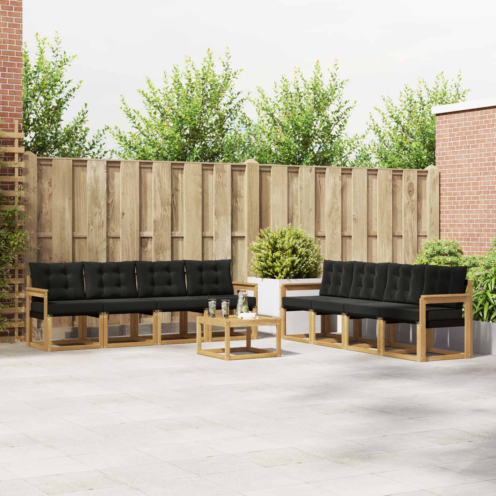 vidaXL Buiten bankenset met kussen 9 pcs Natuurlijk en Crème