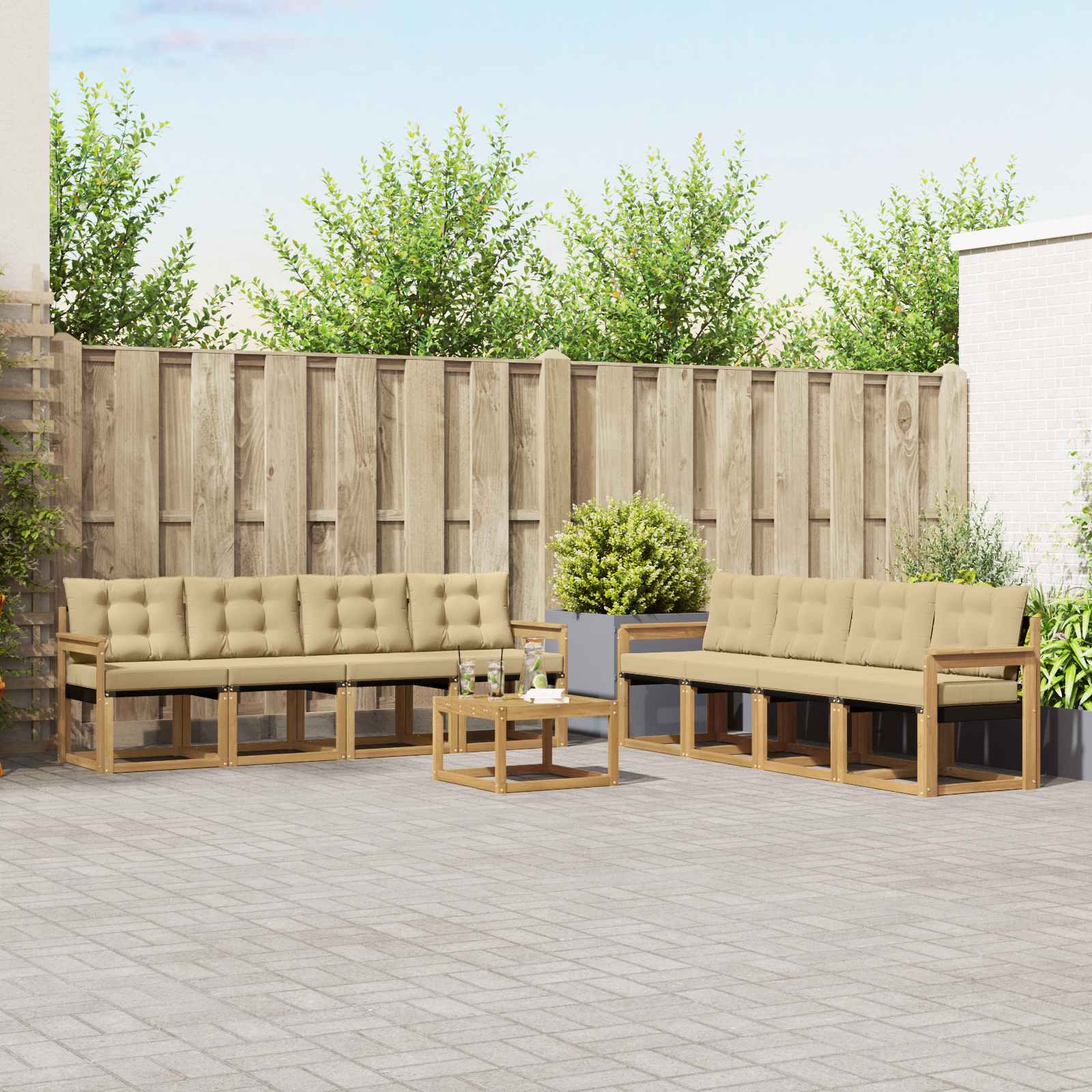 vidaXL Buiten bankenset met kussen 9 pcs Natuurlijk en Crème