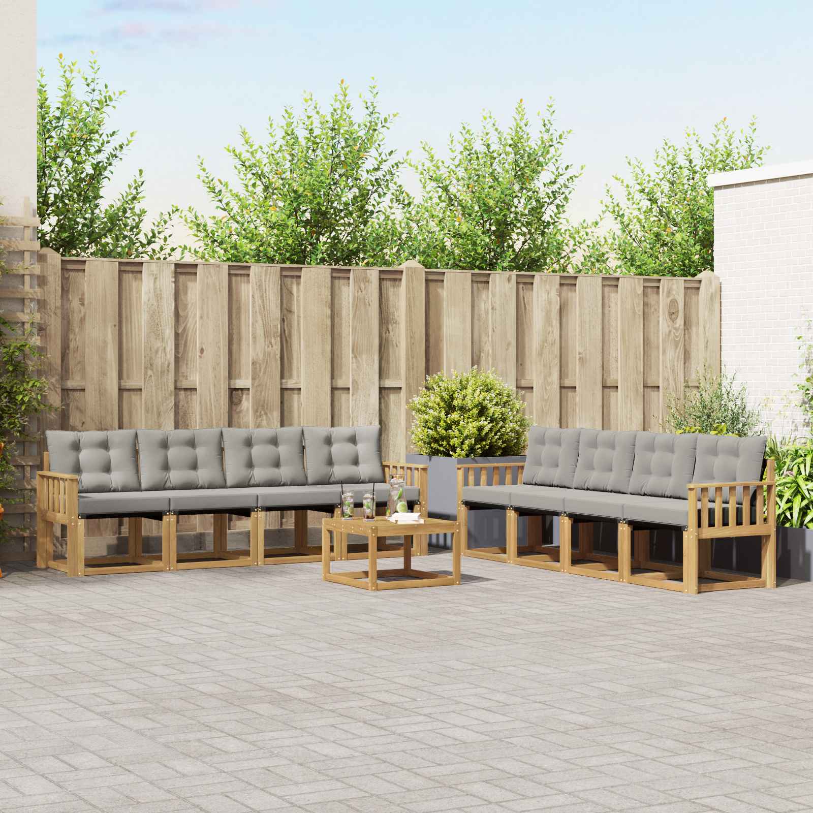 vidaXL Buiten bankenset met kussen 9 pcs Natuurlijk en Crème