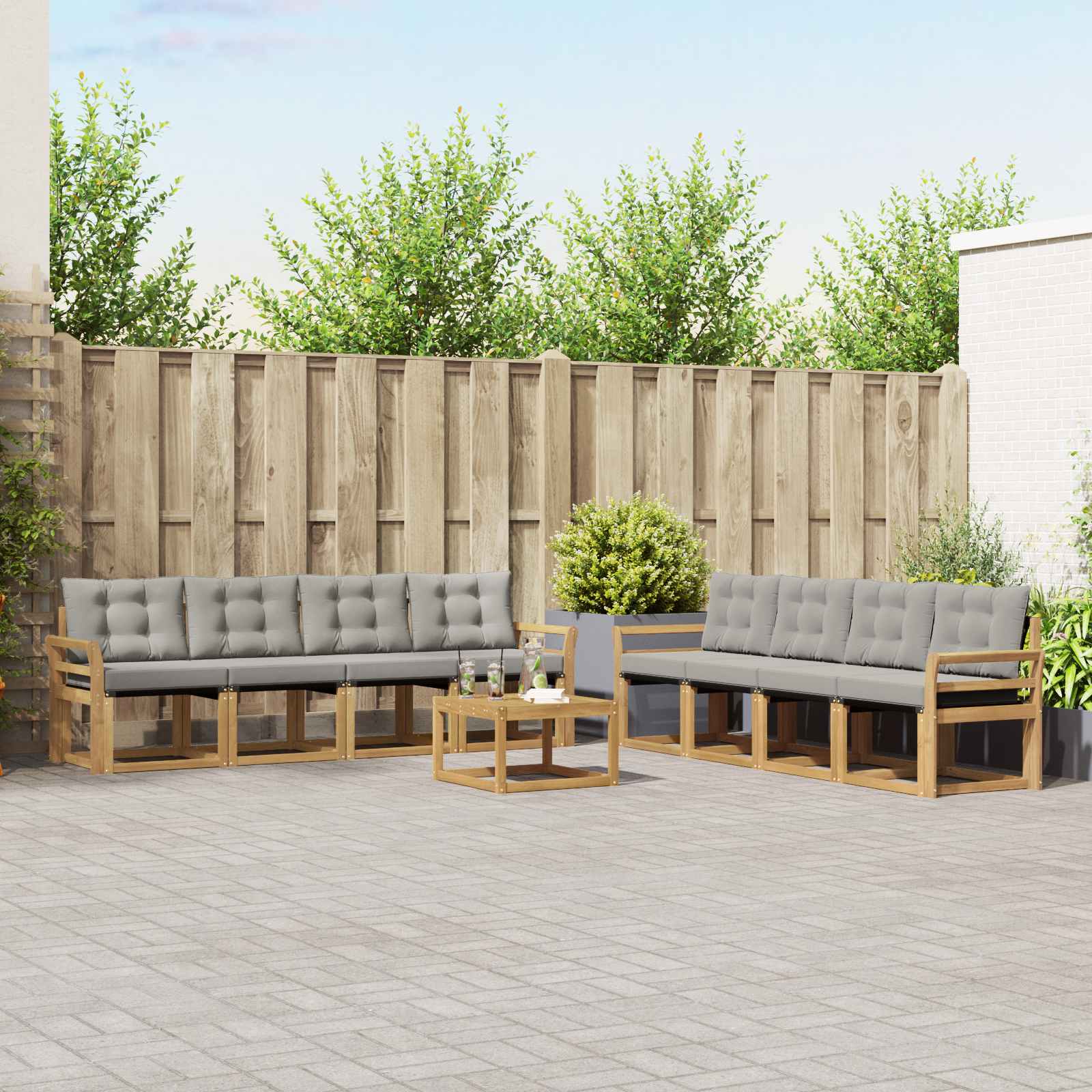 vidaXL Buiten bankenset met kussen 9 pcs Natuurlijk en Crème