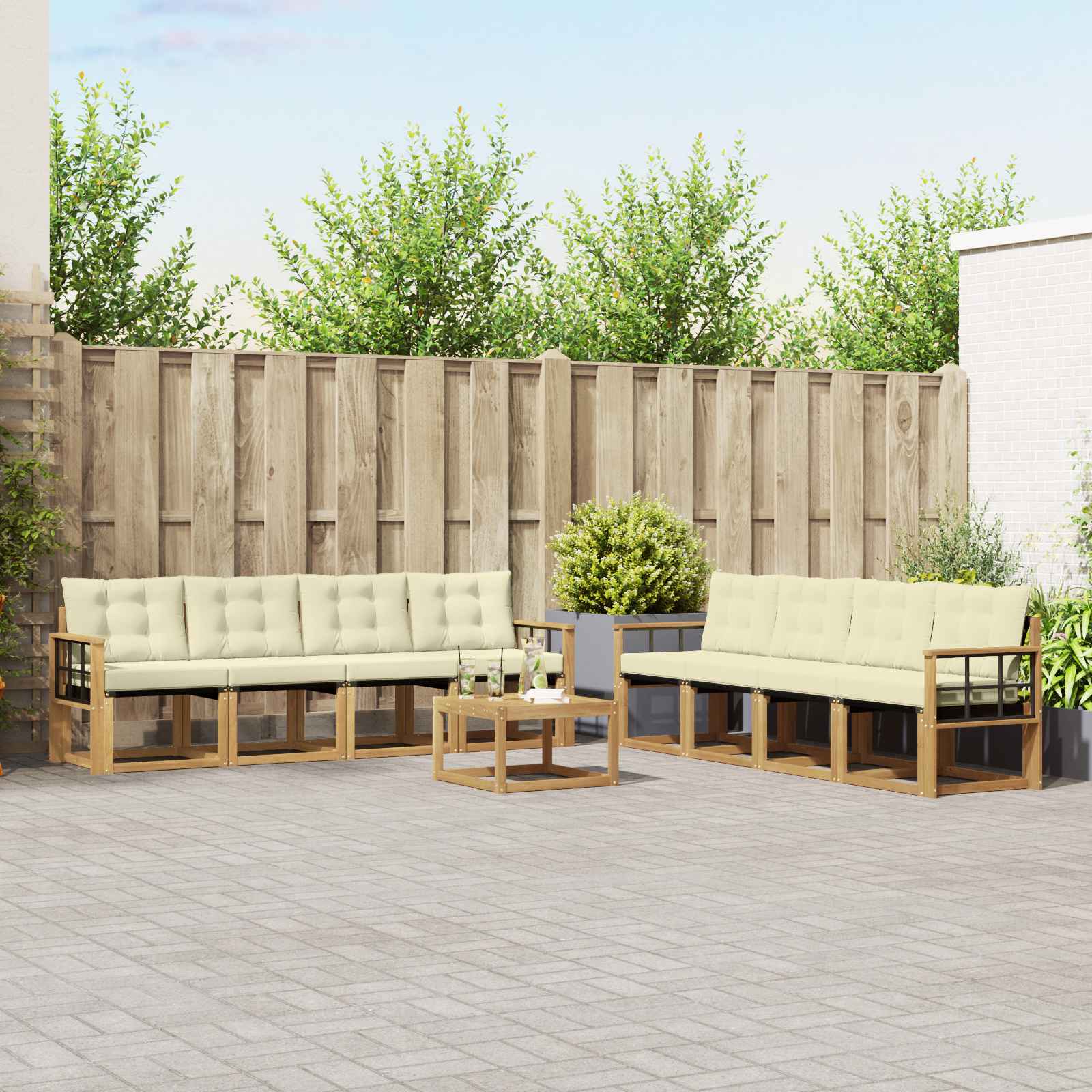 vidaXL Buiten bankenset met kussen 9 pcs Natuurlijk en Crème