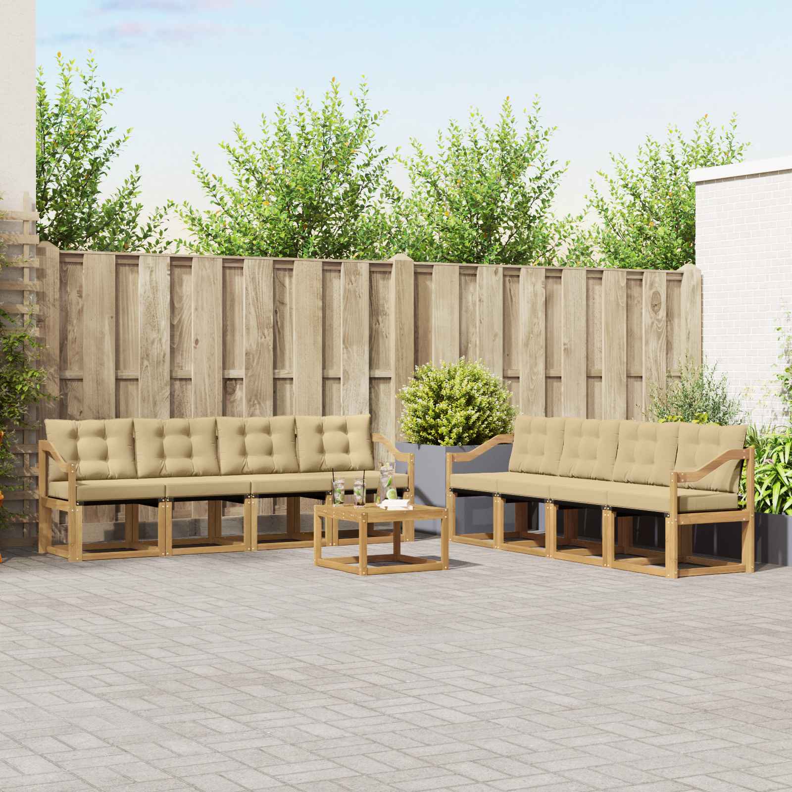 vidaXL Buiten bankenset met kussen 9 pcs Natuurlijk en Crème