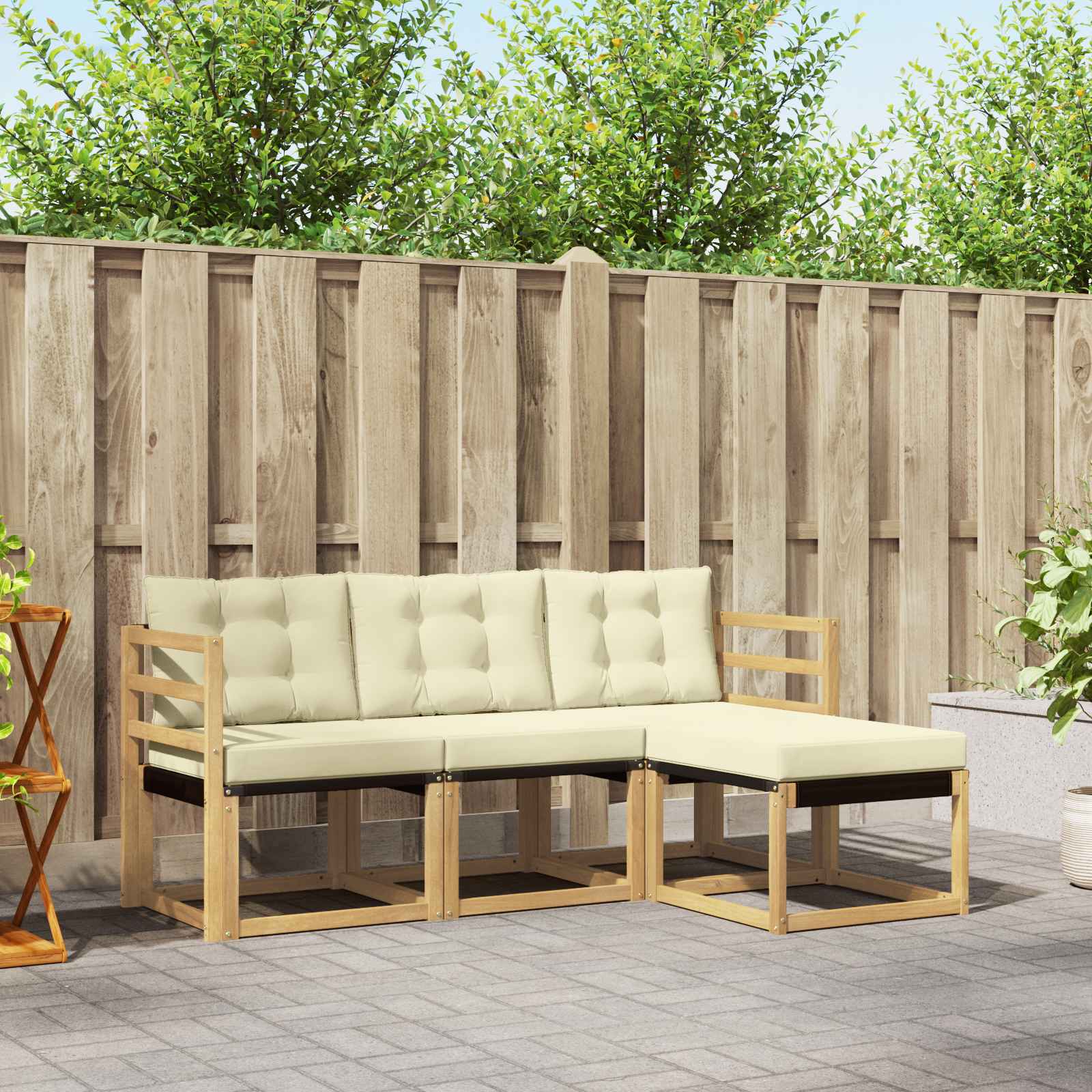 vidaXL Buiten bankenset met kussen 4 pcs Natuurlijk en Crème
