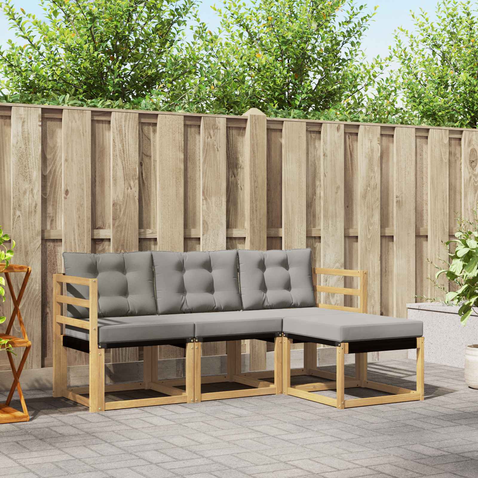 vidaXL Buiten bankenset met kussen 4 pcs Natuurlijk en Crème
