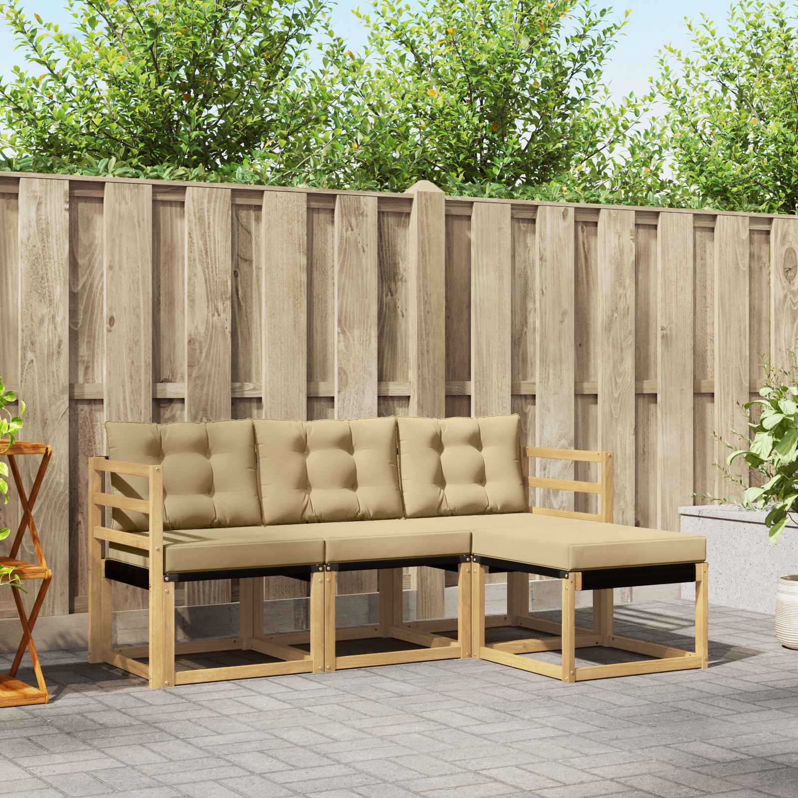 vidaXL Buiten bankenset met kussen 4 pcs Natuurlijk en Crème