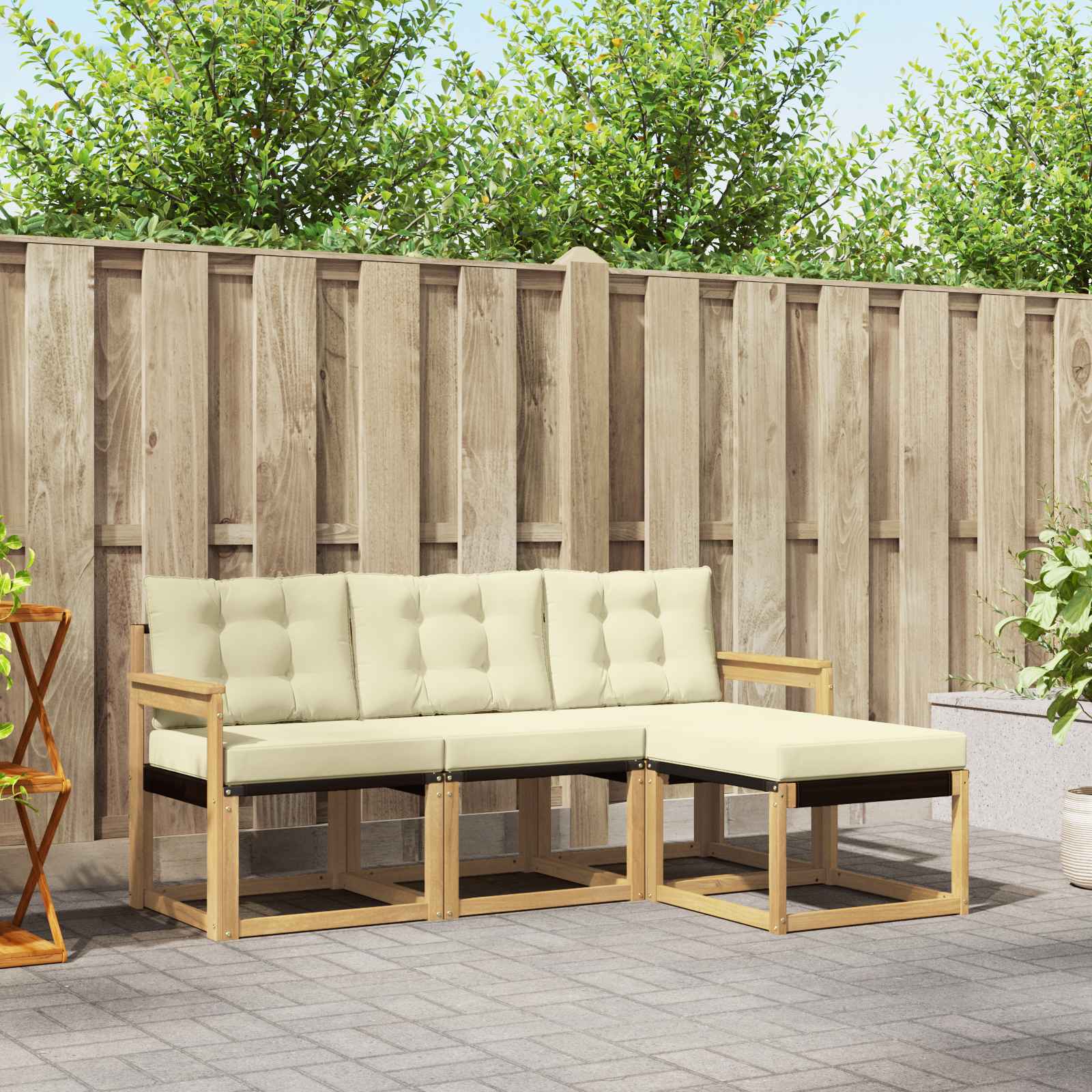 vidaXL Buiten bankenset met kussen 4 pcs Natuurlijk en Crème