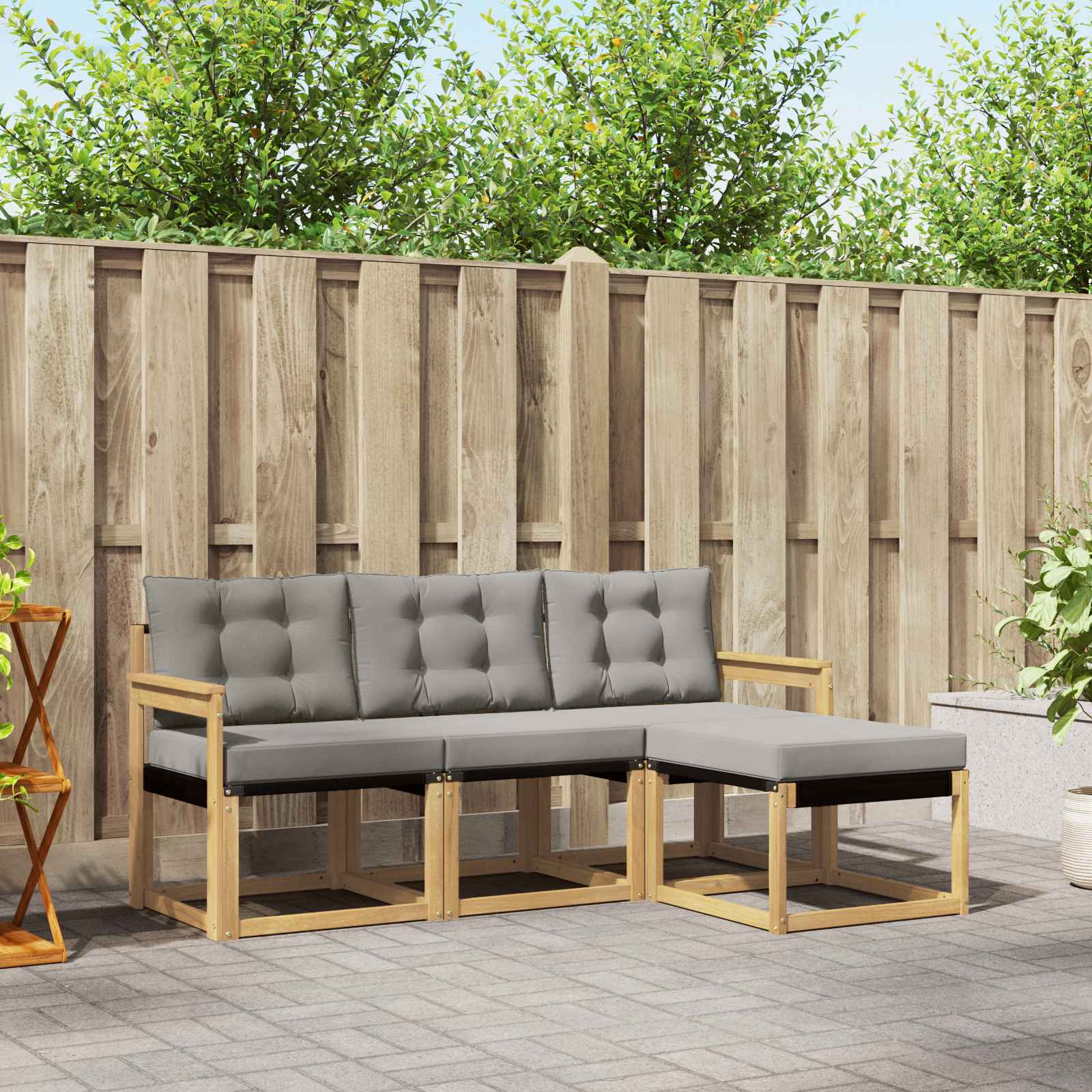 vidaXL Buiten bankenset met kussen 4 pcs Natuurlijk en Crème