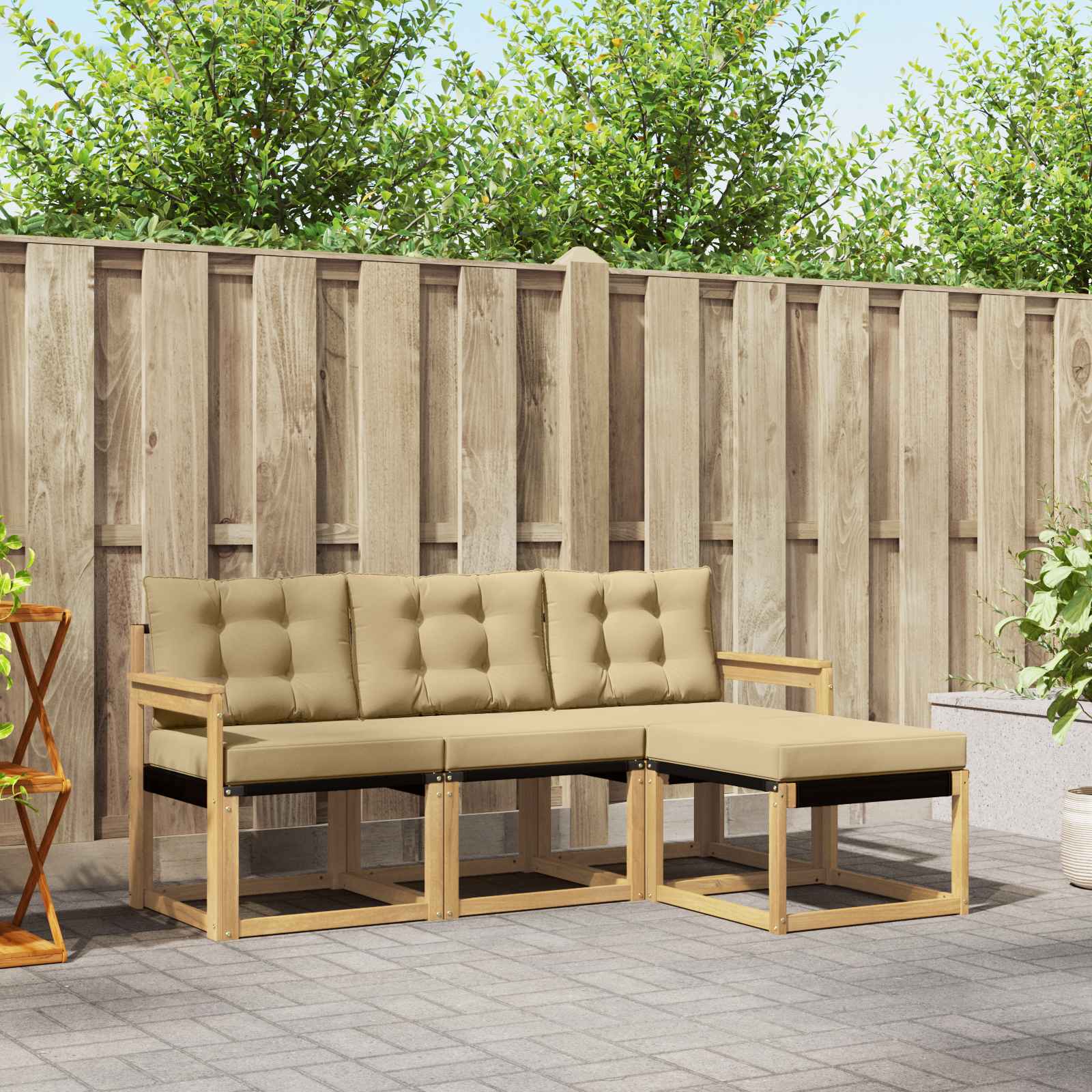 vidaXL Buiten bankenset met kussen 4 pcs Natuurlijk en Crème