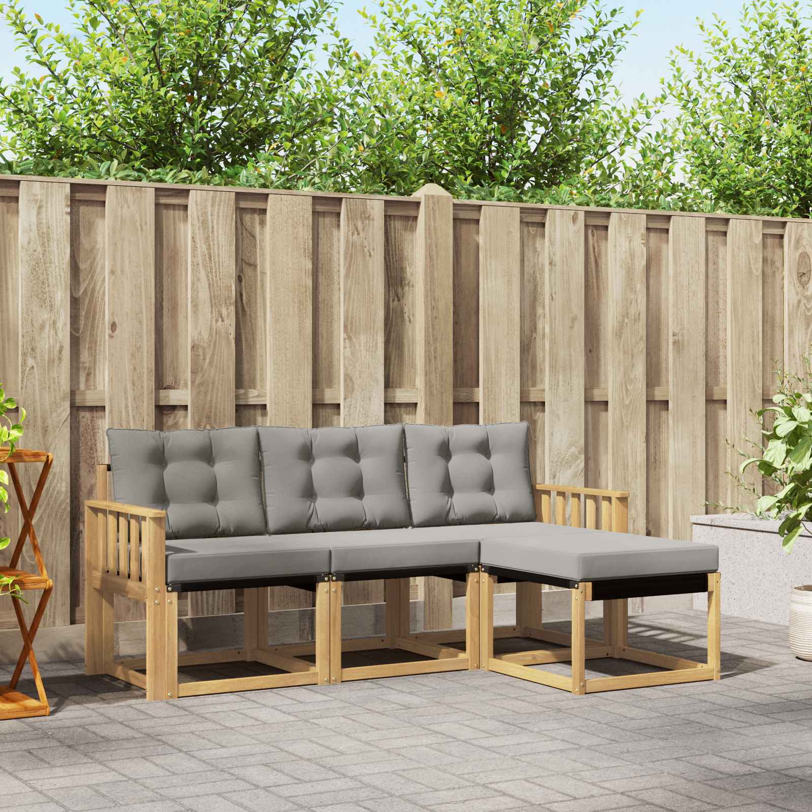 vidaXL Buiten bankenset met kussen 4 pcs Natuurlijk en Crème