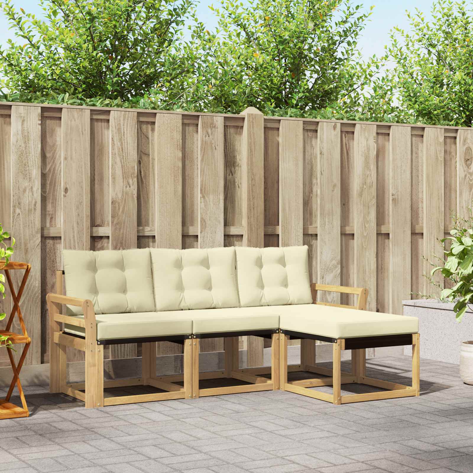 vidaXL Buiten bankenset met kussen 4 pcs Natuurlijk en Crème