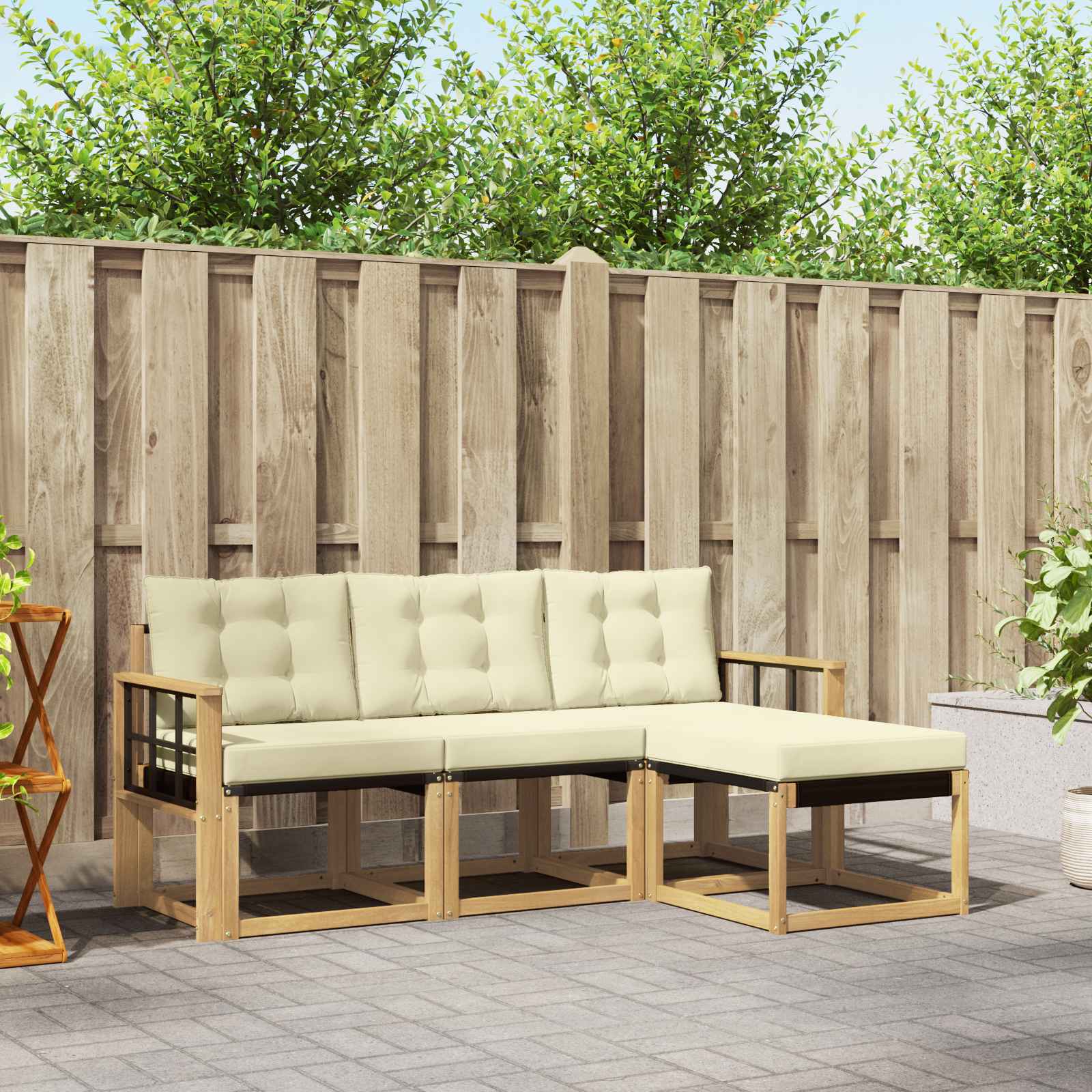 vidaXL Buiten bankenset met kussen 4 pcs Natuurlijk en Crème