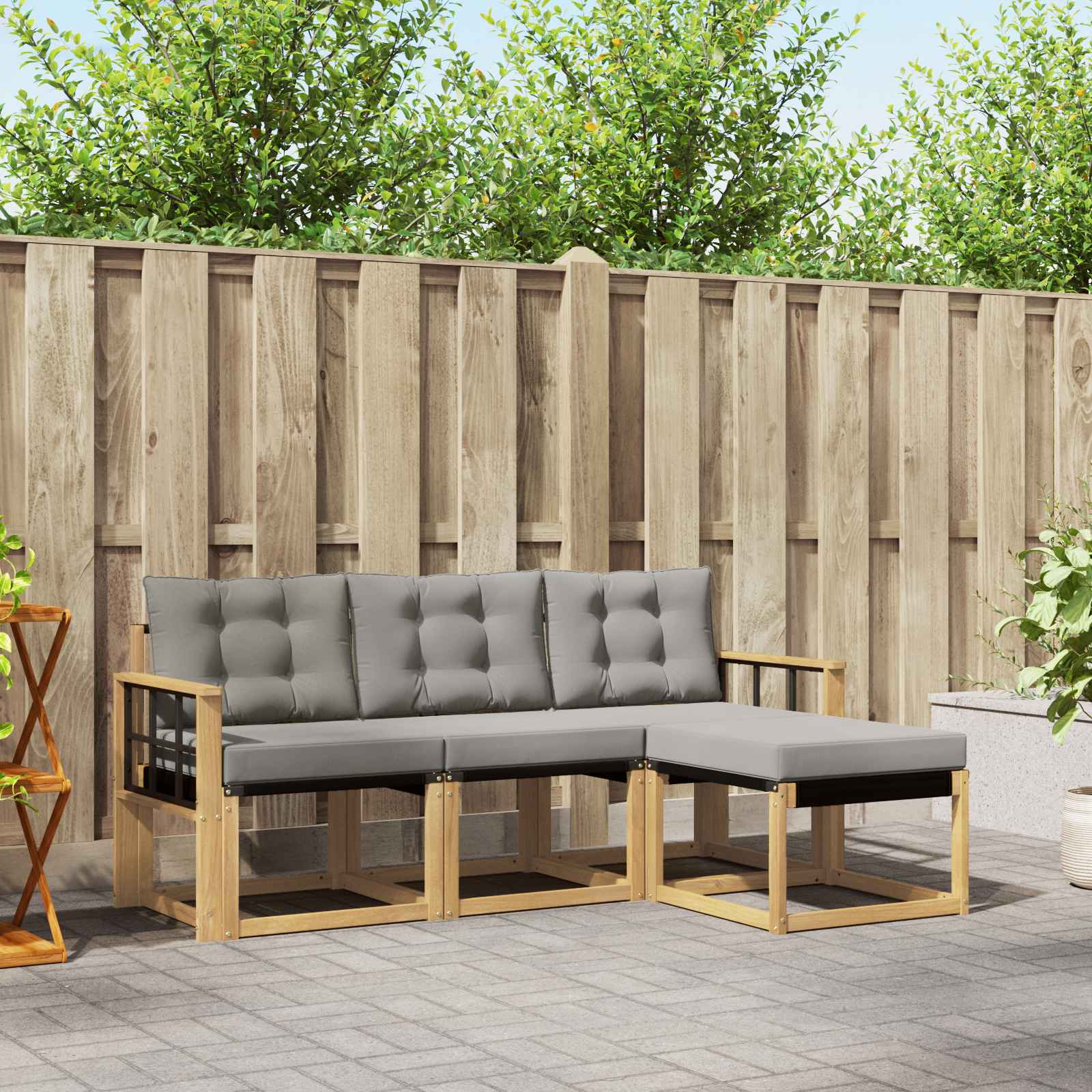 vidaXL Buiten bankenset met kussen 4 pcs Natuurlijk en Crème