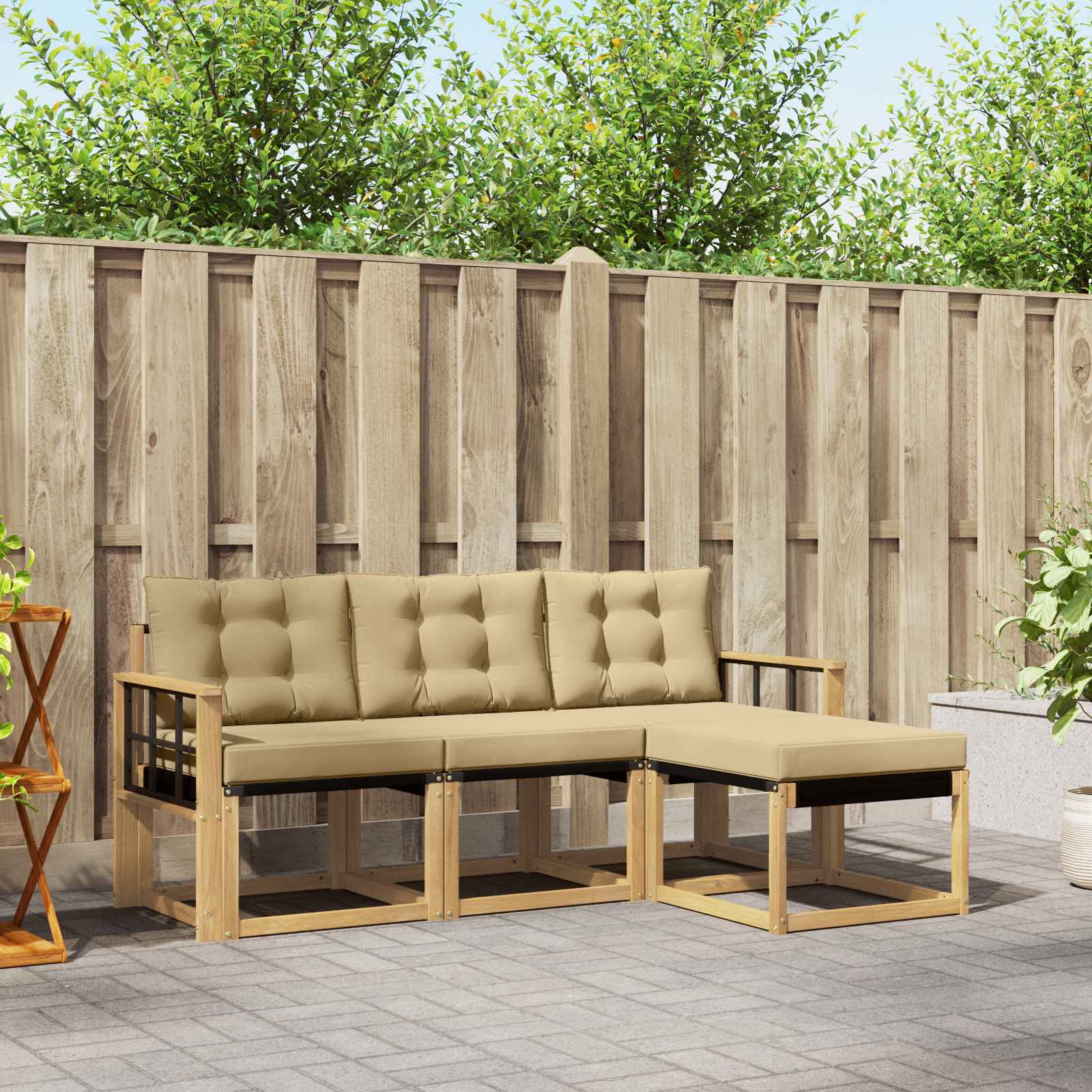 vidaXL Buiten bankenset met kussen 4 pcs Natuurlijk en Crème