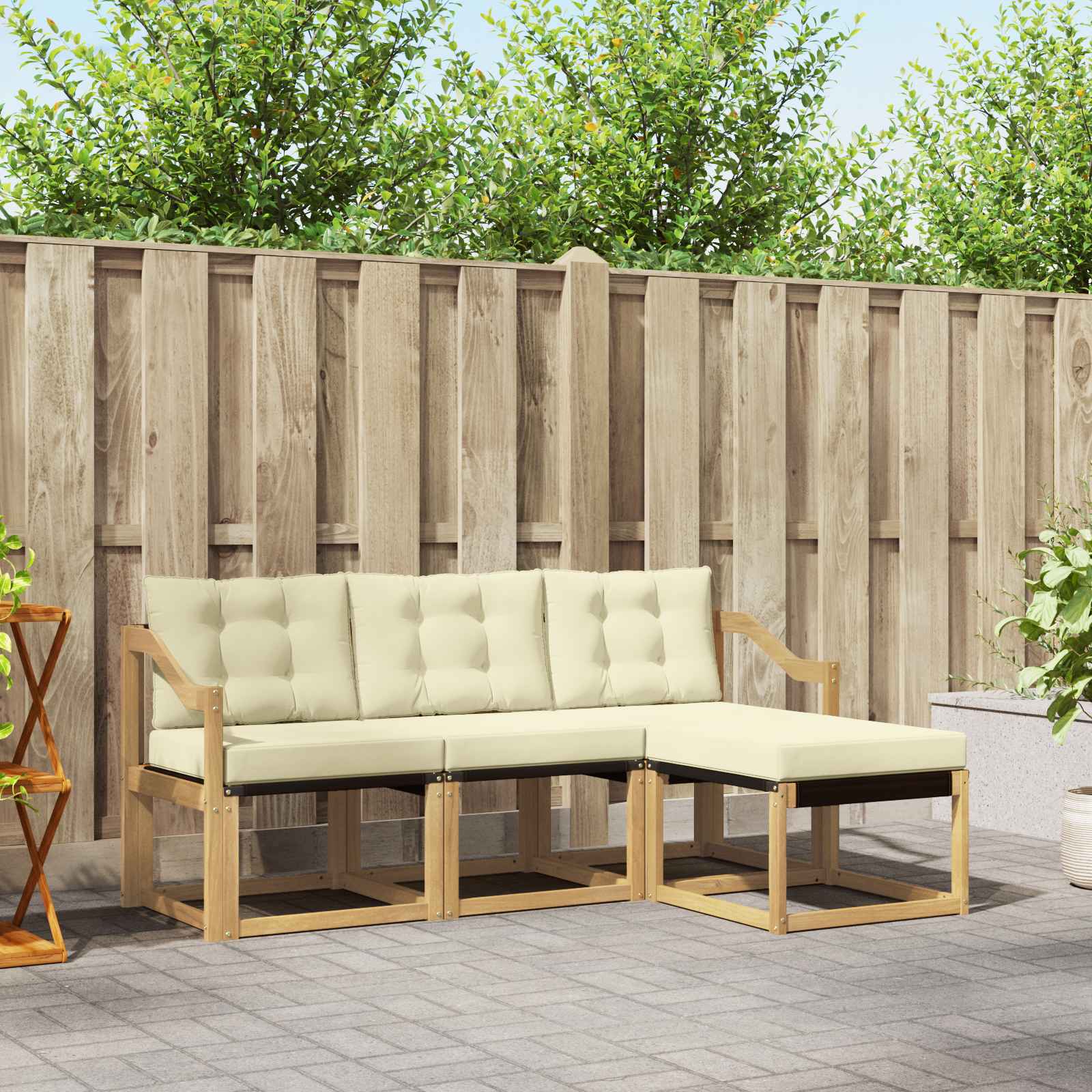vidaXL Buiten bankenset met kussen 4 pcs Natuurlijk en Crème