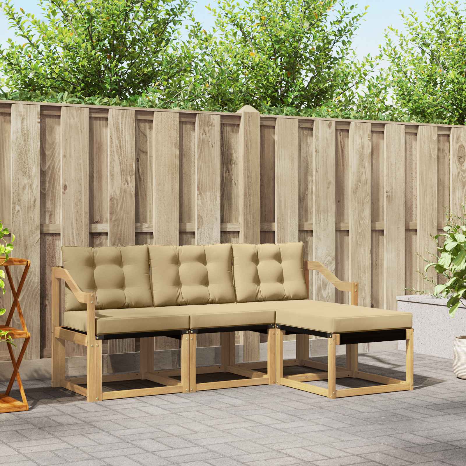 vidaXL Buiten bankenset met kussen 4 pcs Natuurlijk en Crème