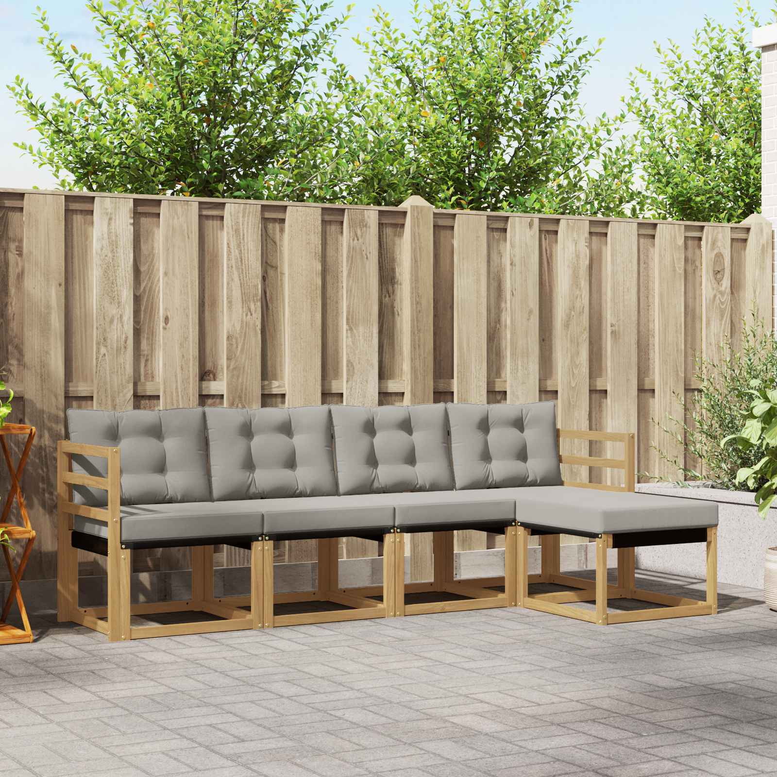 vidaXL Buiten bankenset met kussen 5 pcs Natuurlijk en Crème