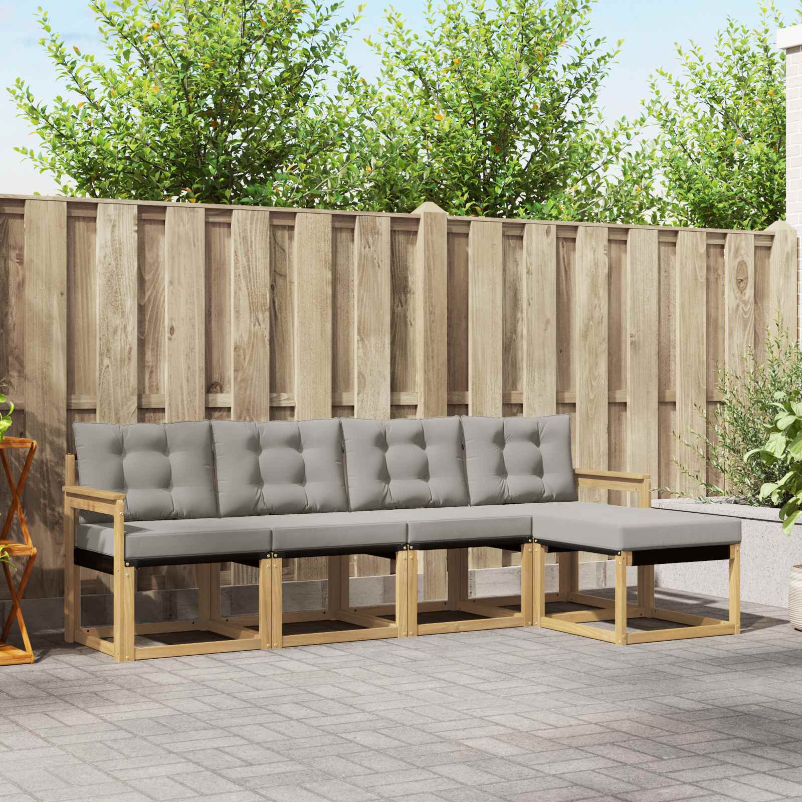 vidaXL Buiten bankenset met kussen 5 pcs Natuurlijk en Crème