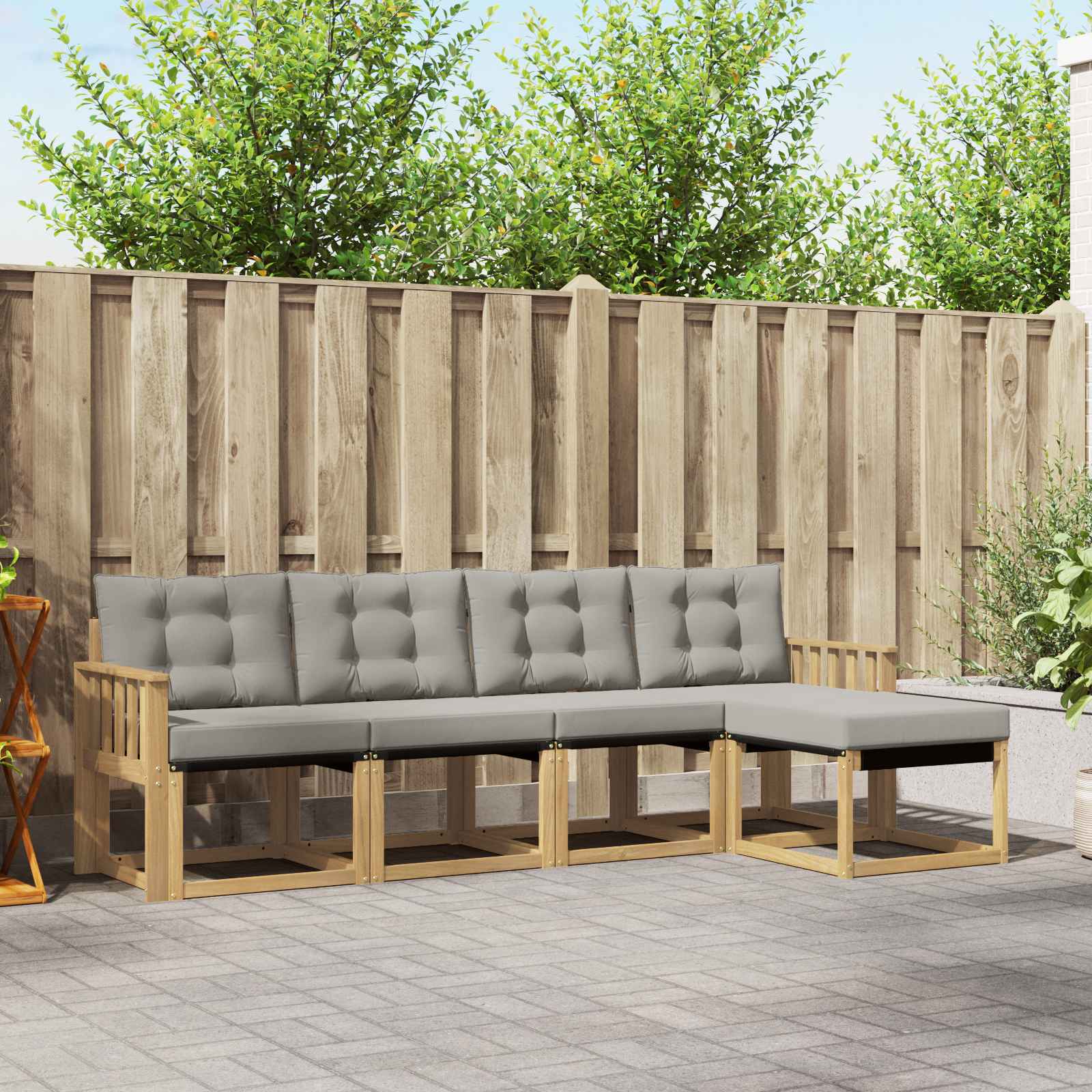 vidaXL Buiten bankenset met kussen 5 pcs Natuurlijk en Crème