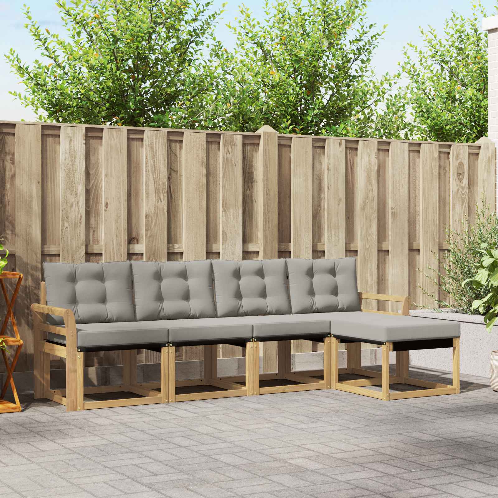 vidaXL Buiten bankenset met kussen 5 pcs Natuurlijk en Crème