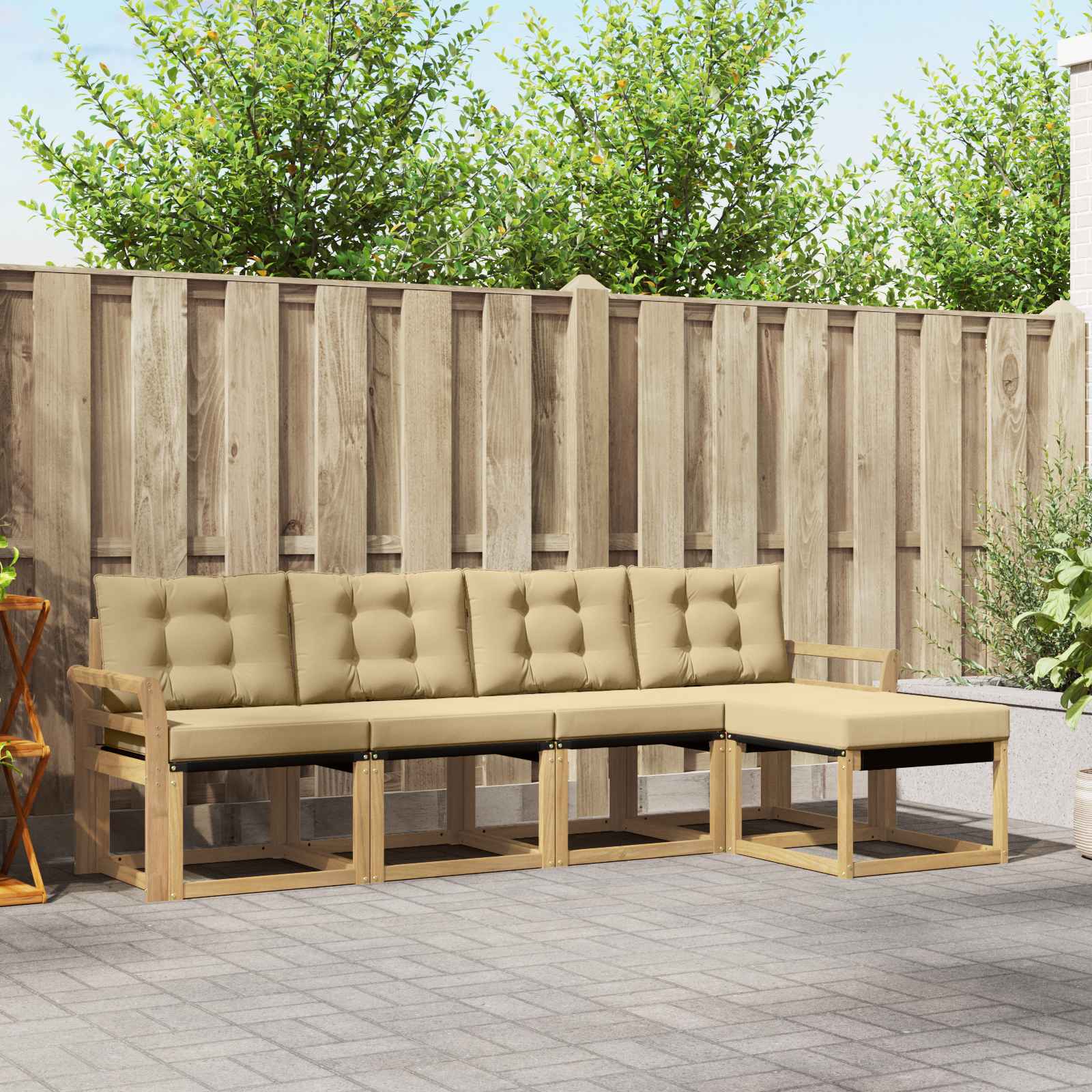 vidaXL Buiten bankenset met kussen 5 pcs Natuurlijk en Crème