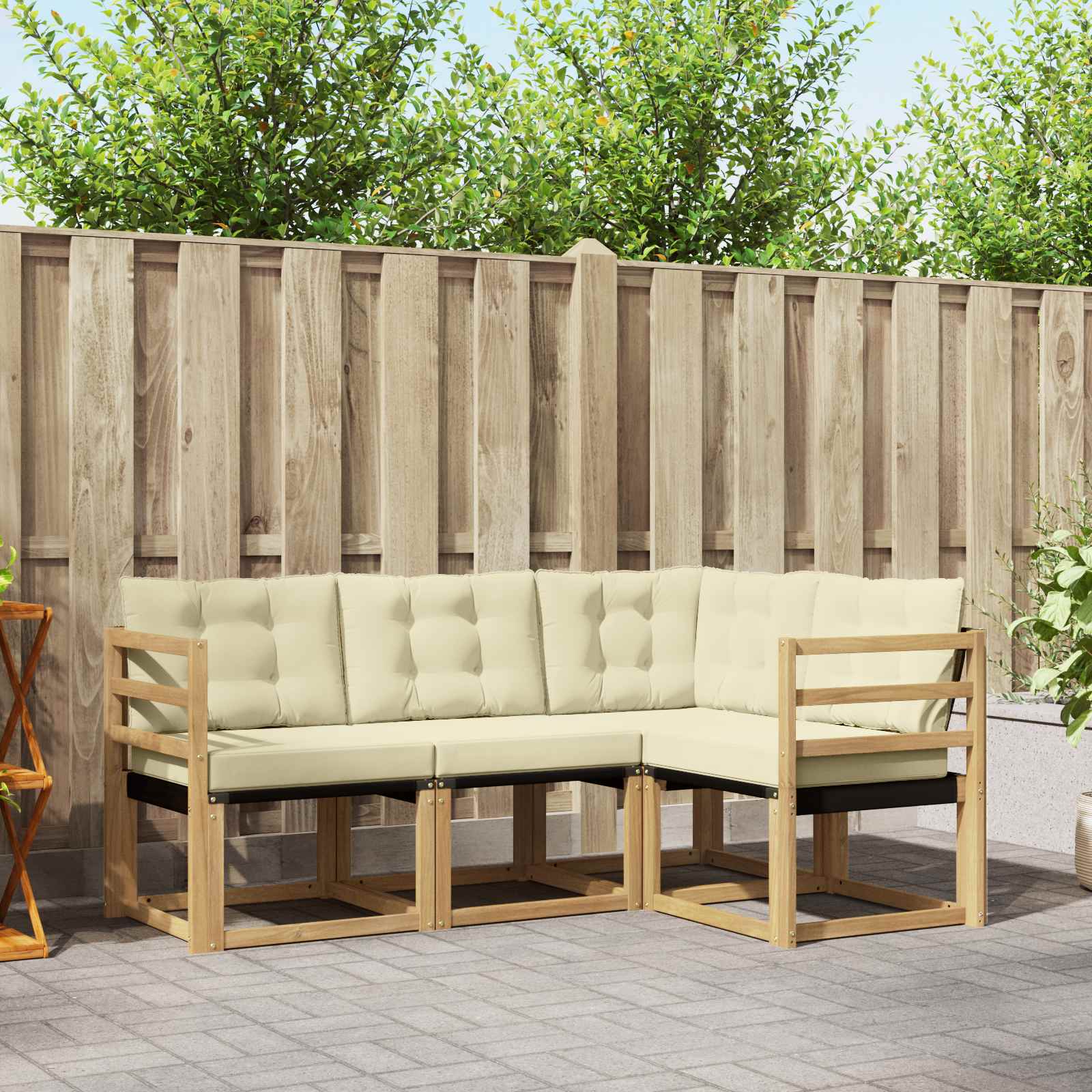 vidaXL Buiten bankenset met kussen 4 pcs Natuurlijk en Crème