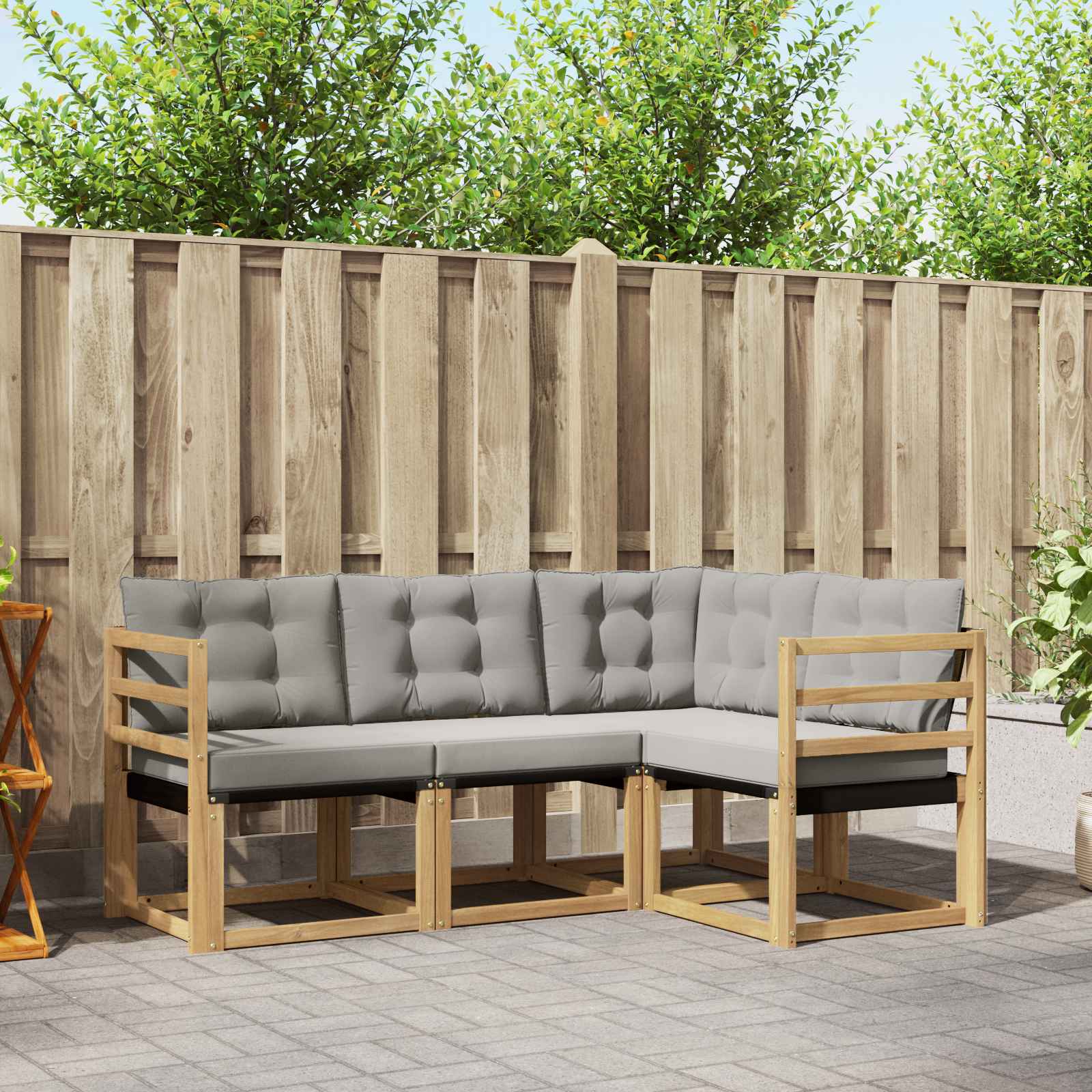 vidaXL Buiten bankenset met kussen 4 pcs Natuurlijk en Crème