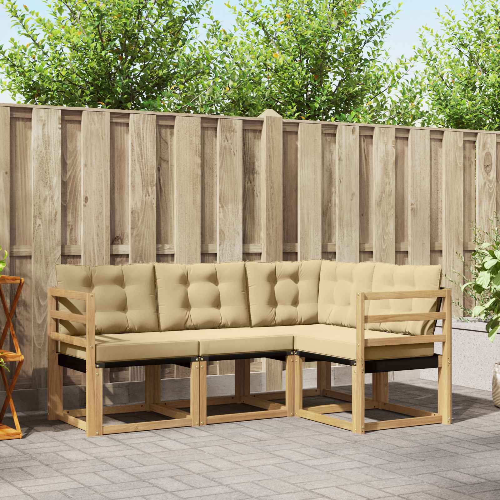 vidaXL Buiten bankenset met kussen 4 pcs Natuurlijk en Crème