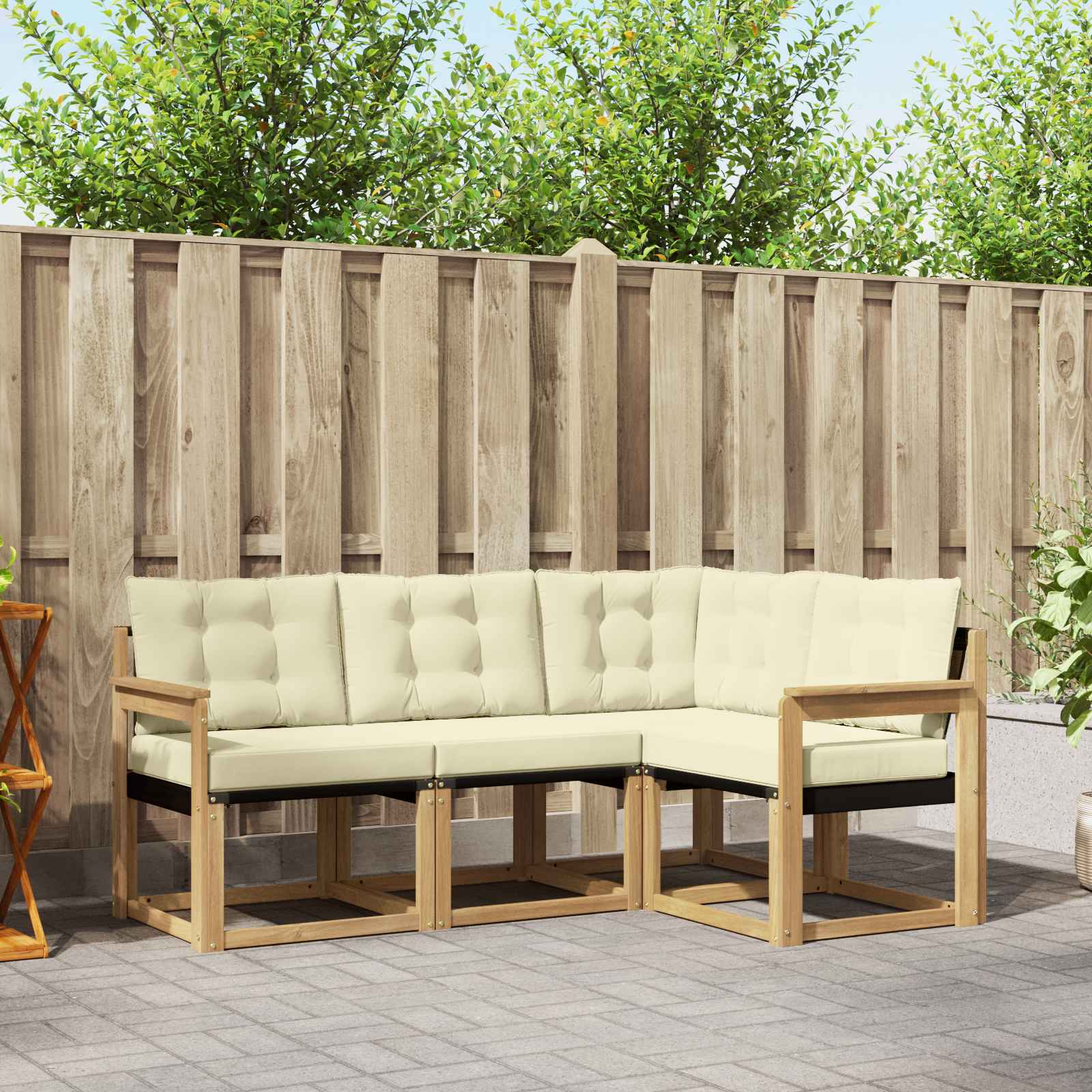 vidaXL Buiten bankenset met kussen 4 pcs Natuurlijk en Crème