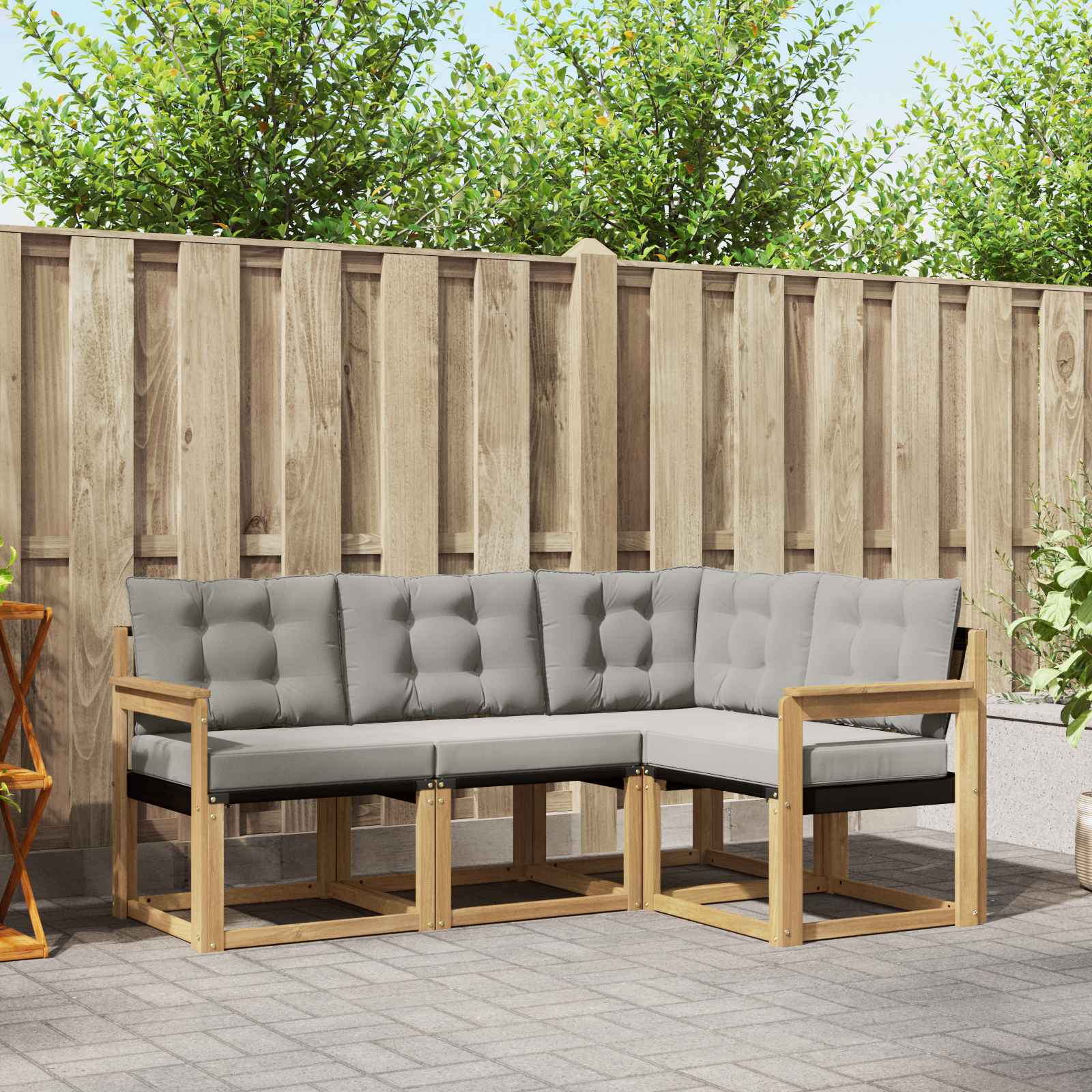 vidaXL Buiten bankenset met kussen 4 pcs Natuurlijk en Crème