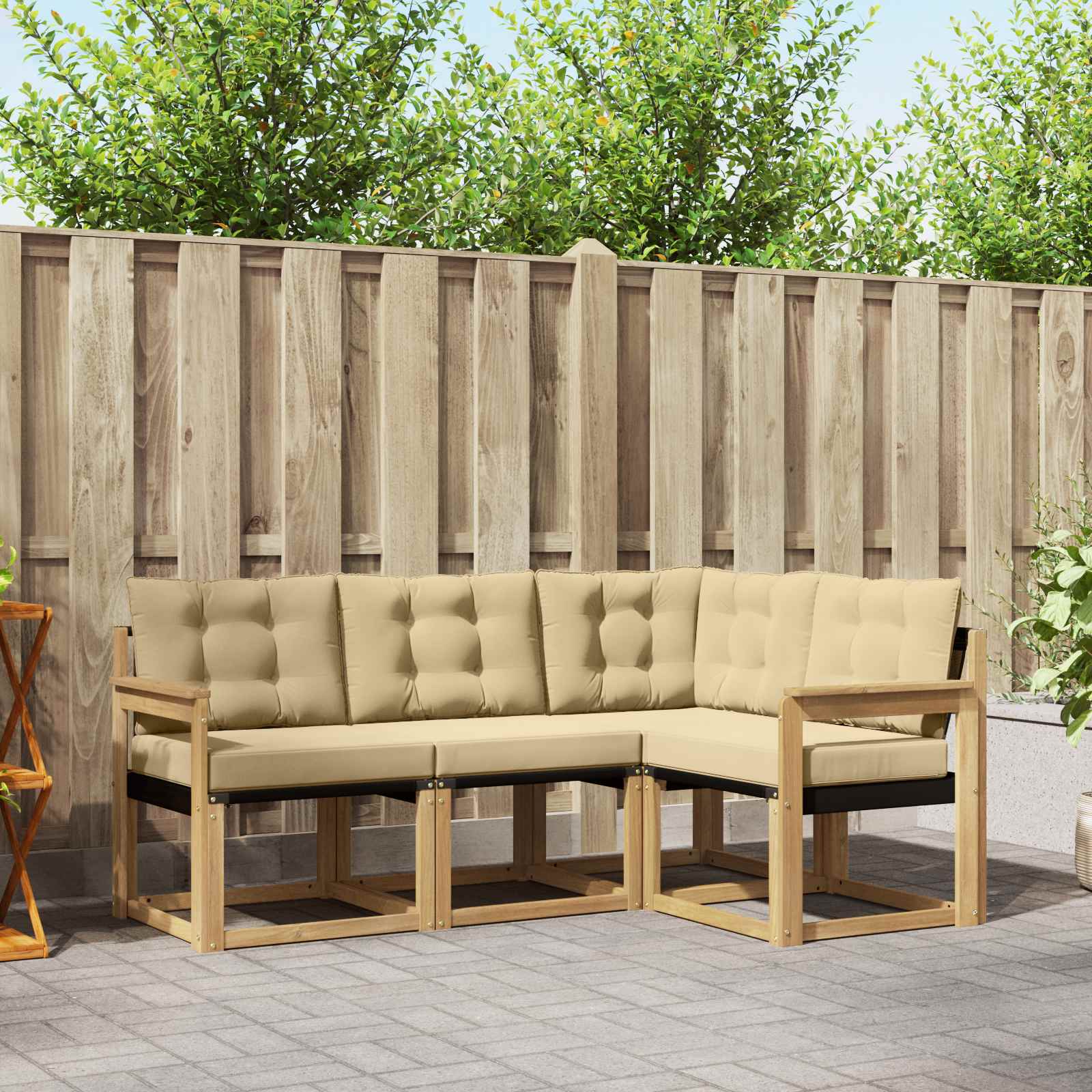 vidaXL Buiten bankenset met kussen 4 pcs Natuurlijk en Crème