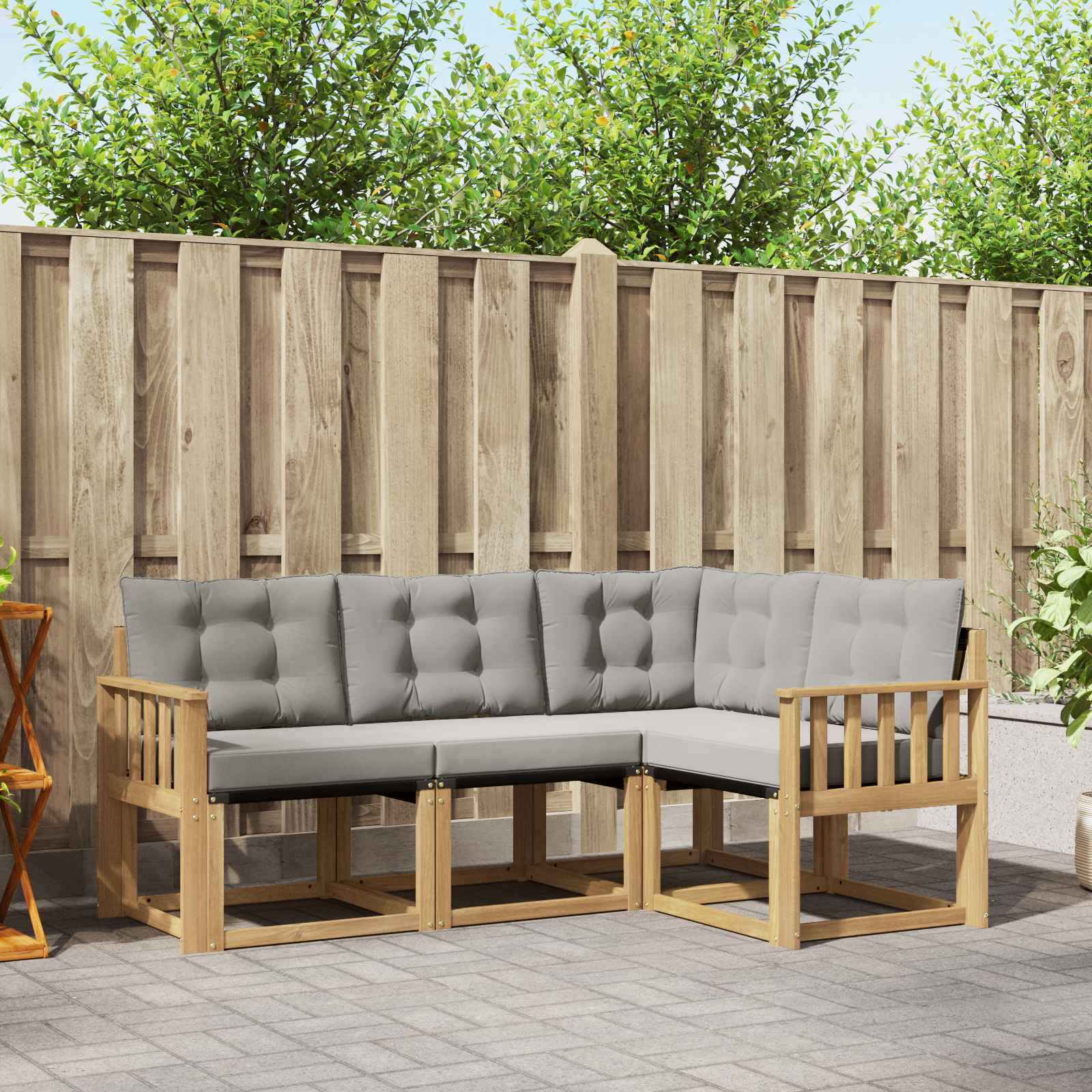 vidaXL Buiten bankenset met kussen 4 pcs Natuurlijk en Crème