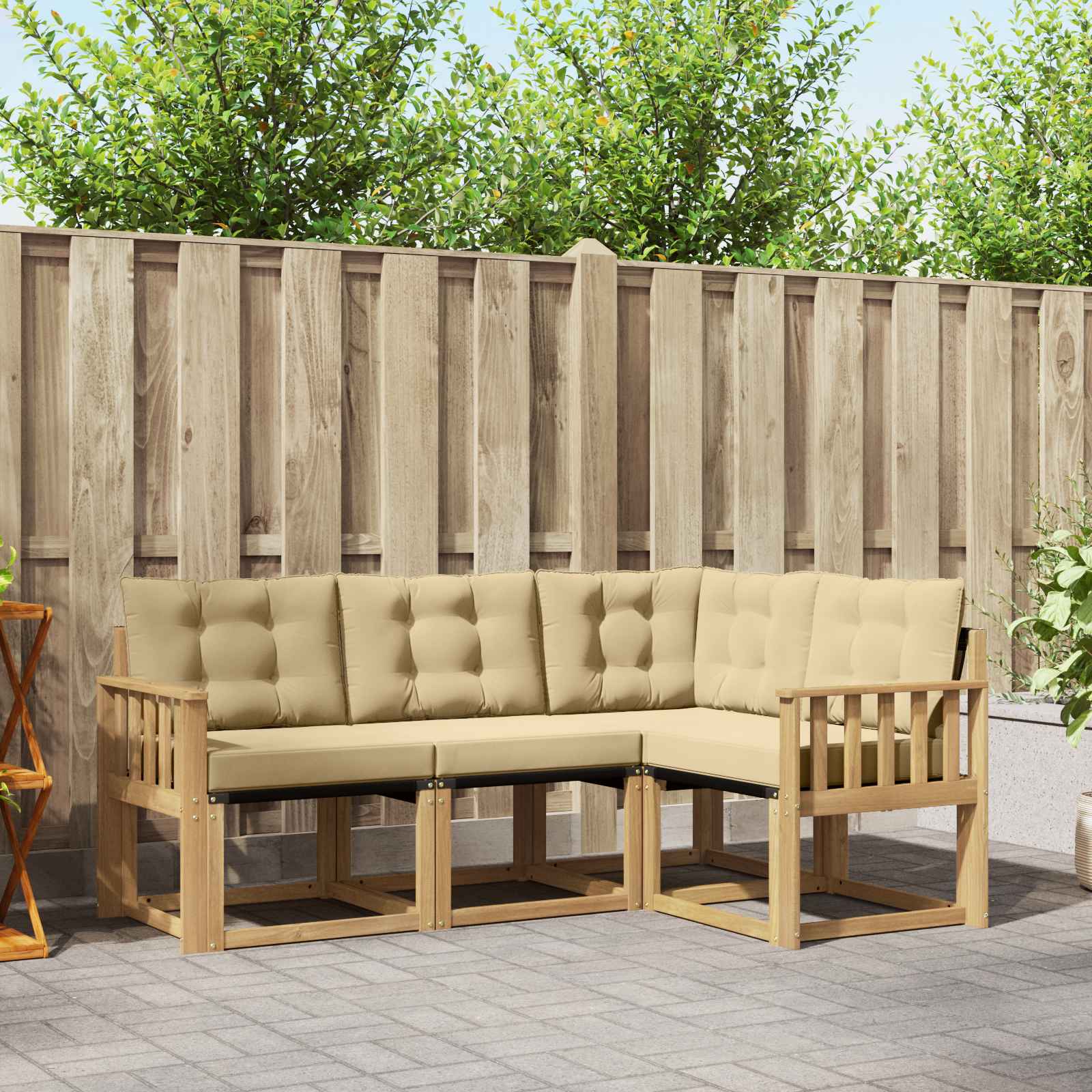vidaXL Buiten bankenset met kussen 4 pcs Natuurlijk en Crème