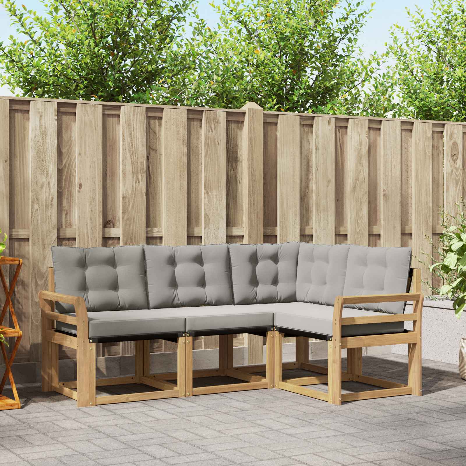vidaXL Buiten bankenset met kussen 4 pcs Natuurlijk en Crème