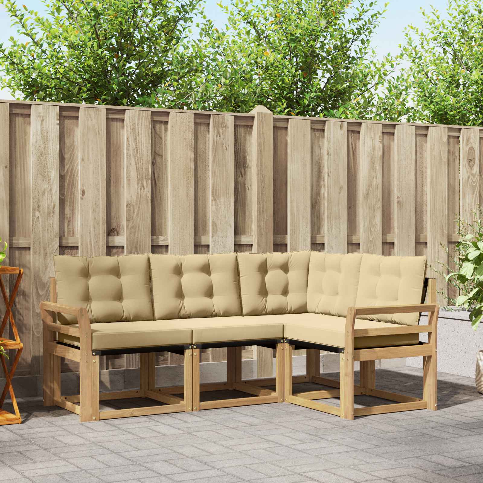 vidaXL Buiten bankenset met kussen 4 pcs Natuurlijk en Crème
