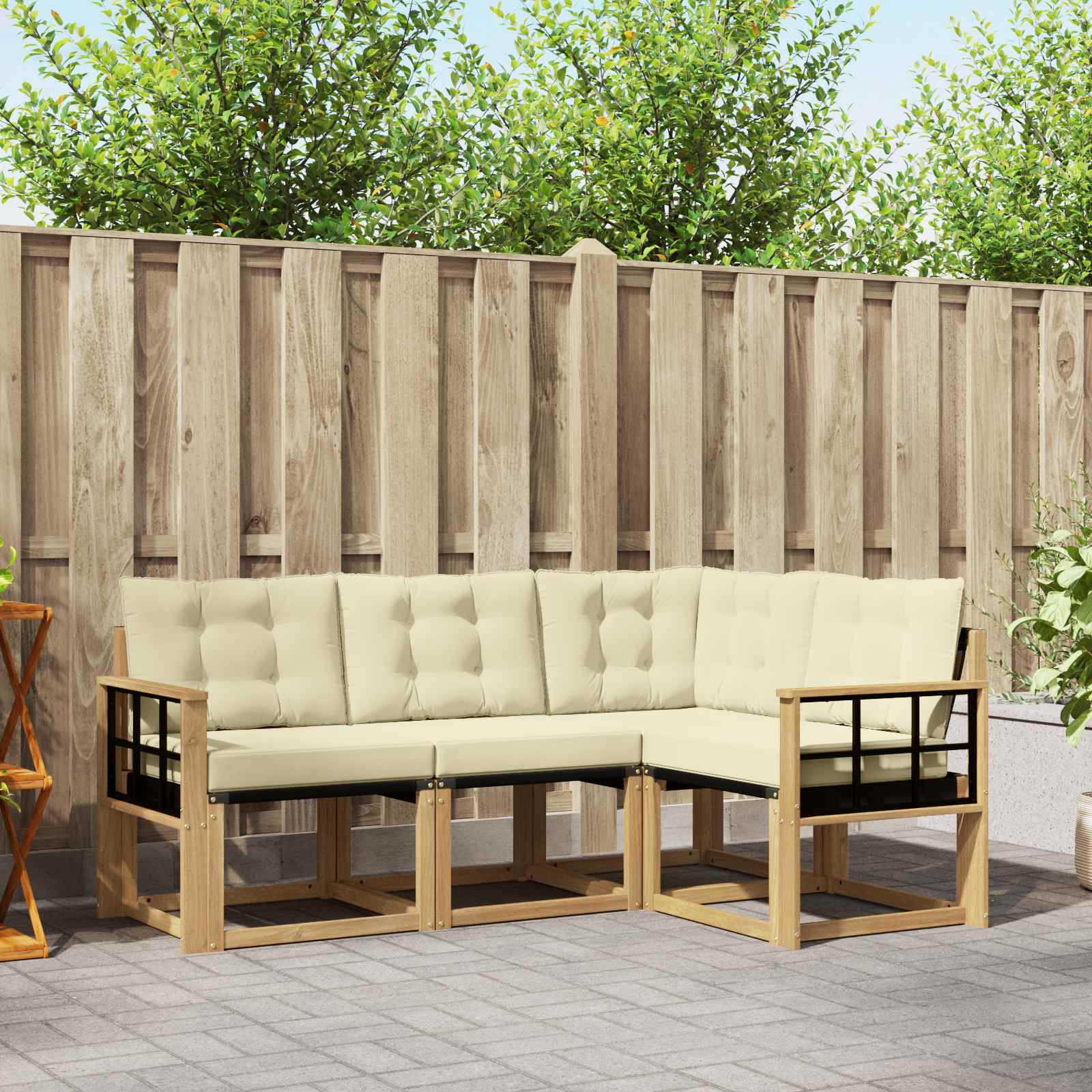 vidaXL Buiten bankenset met kussen 4 pcs Natuurlijk en Crème