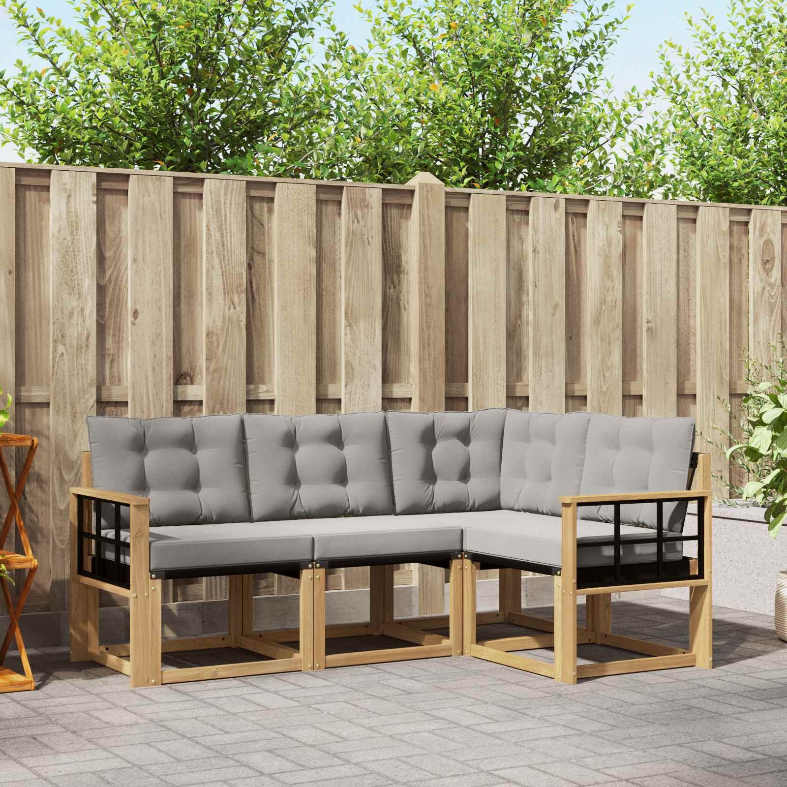 vidaXL Buiten bankenset met kussen 4 pcs Natuurlijk en Crème