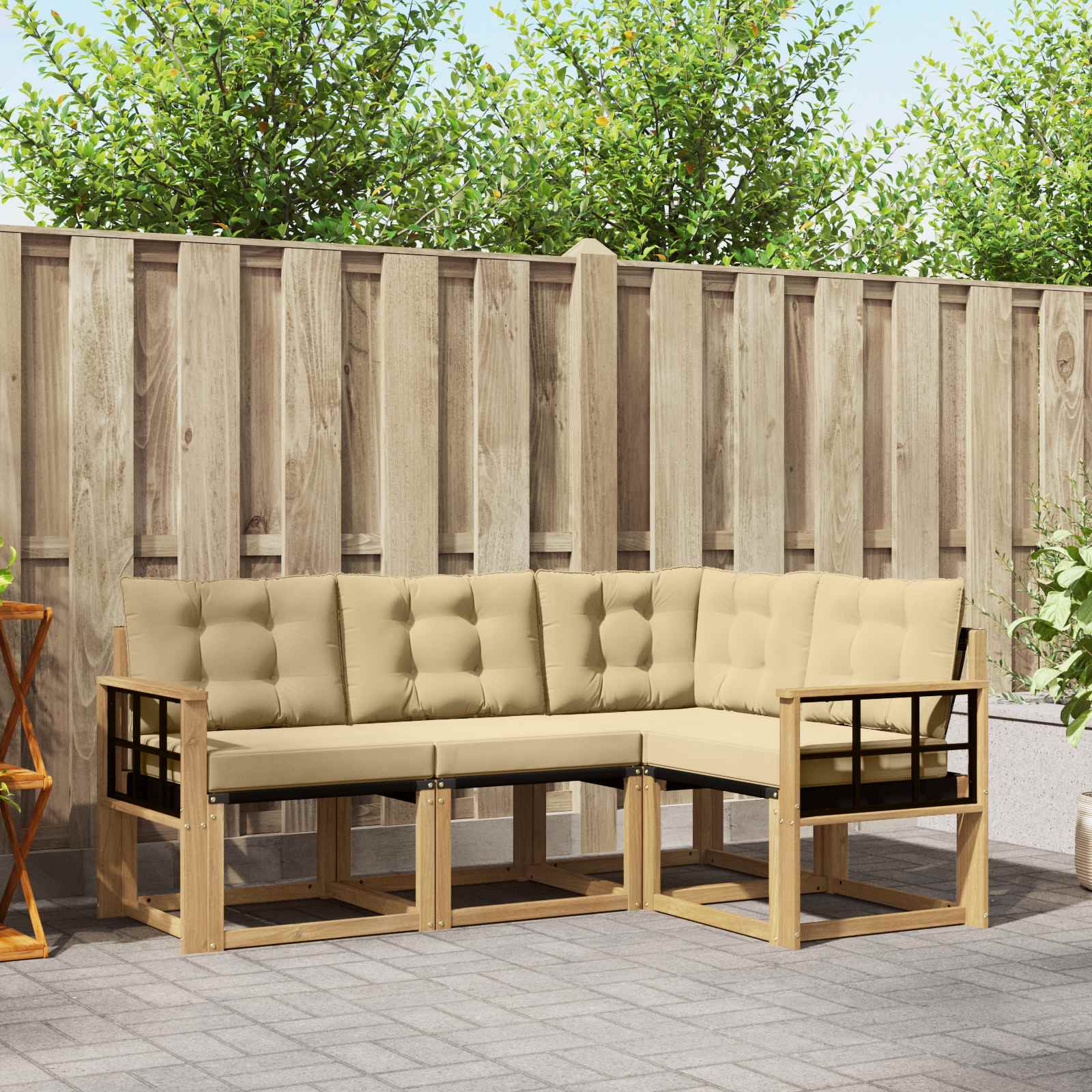 vidaXL Buiten bankenset met kussen 4 pcs Natuurlijk en Crème