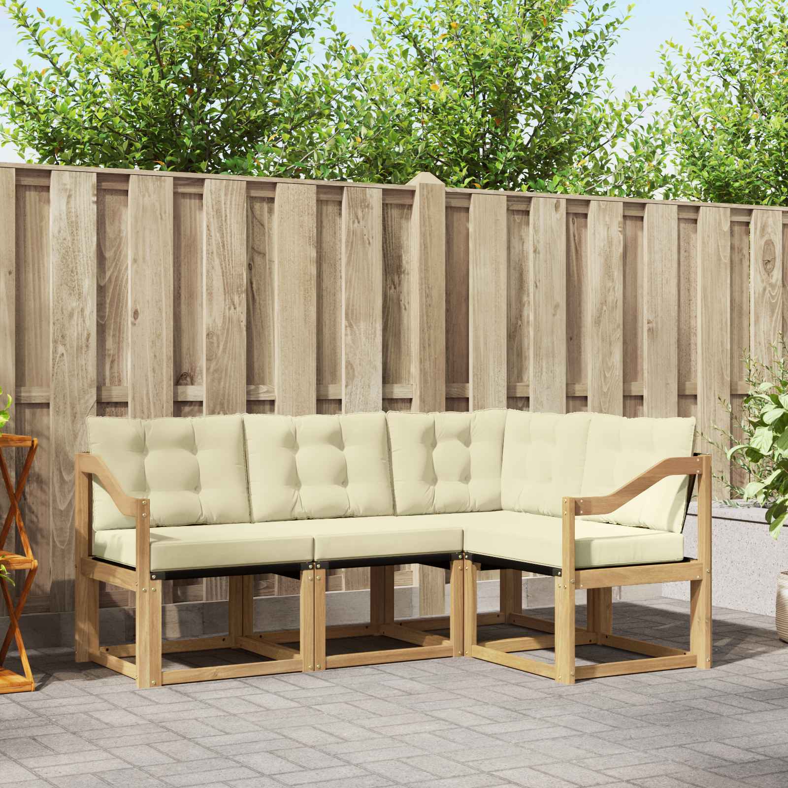 vidaXL Buiten bankenset met kussen 4 pcs Natuurlijk en Crème