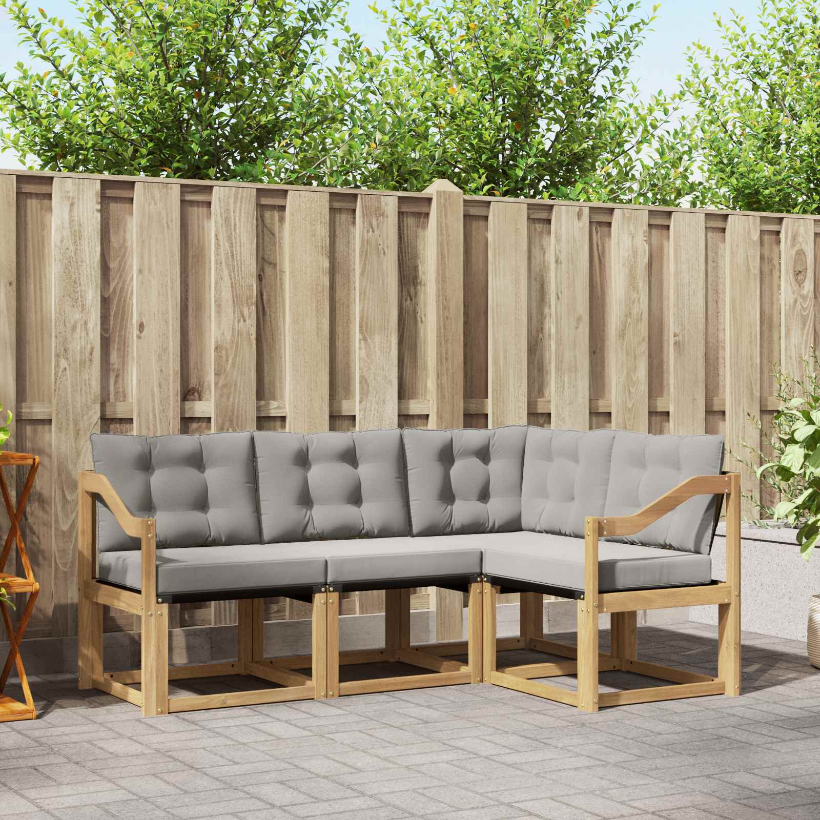 vidaXL Buiten bankenset met kussen 4 pcs Natuurlijk en Crème