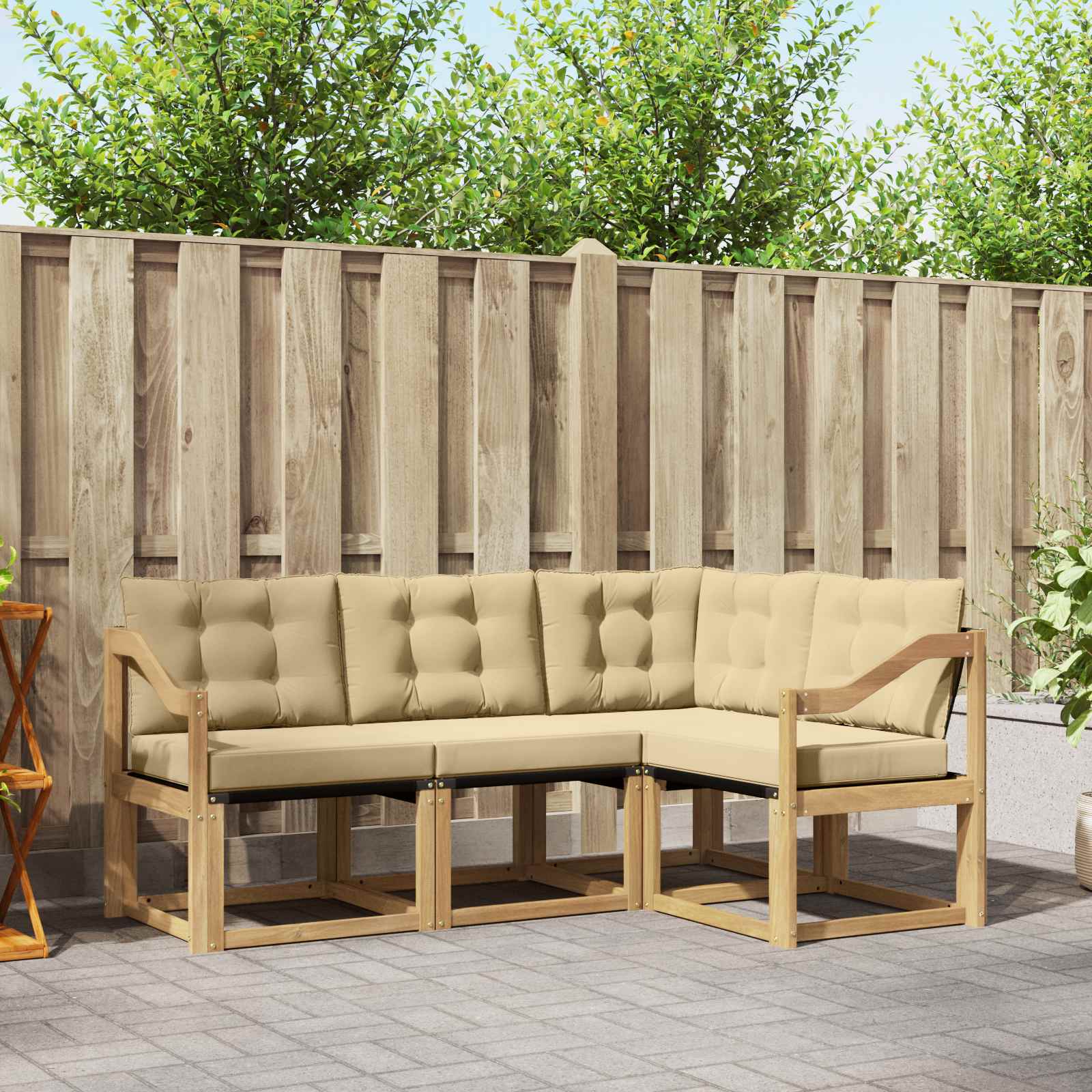 vidaXL Buiten bankenset met kussen 4 pcs Natuurlijk en Crème