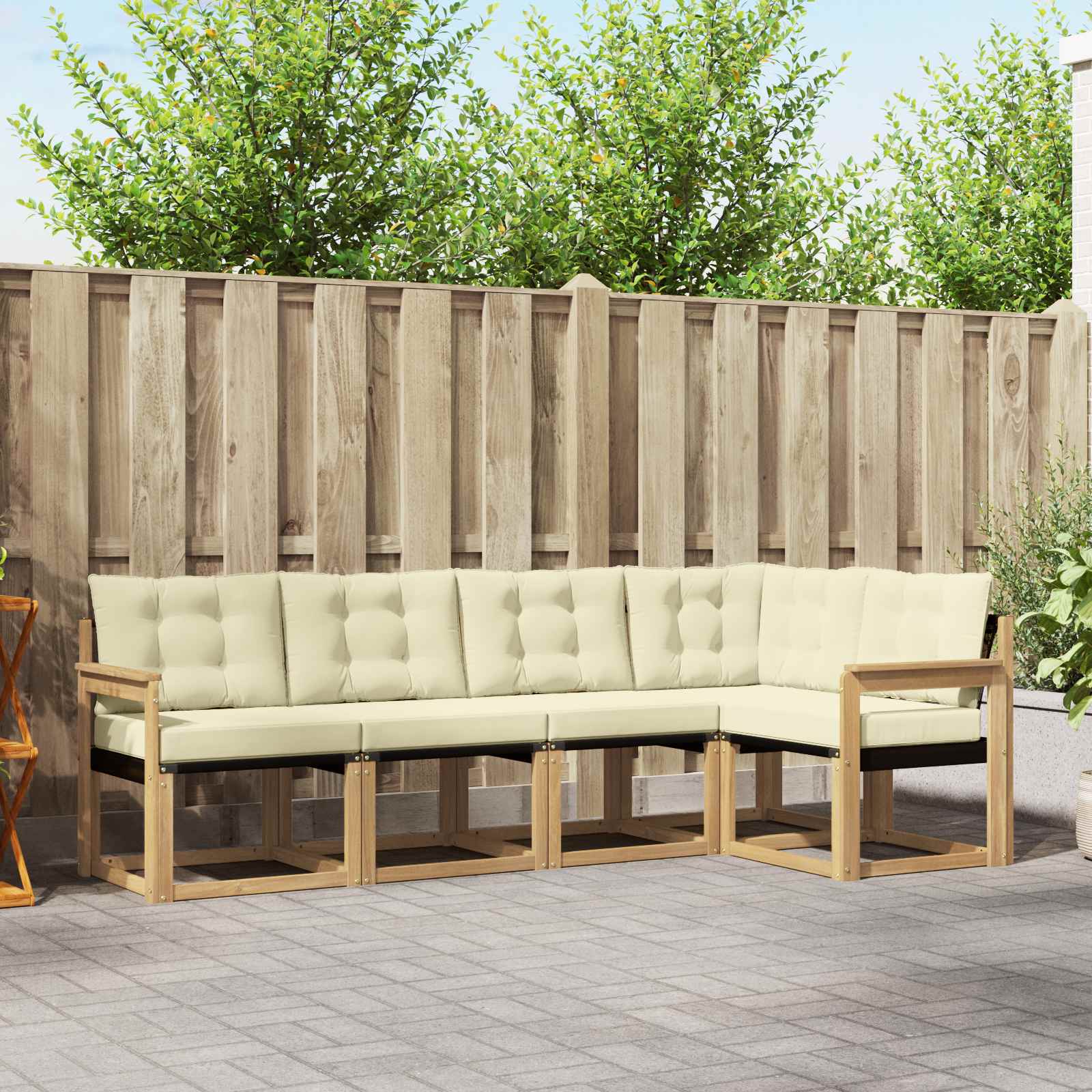 vidaXL Buiten bankenset met kussen 5 pcs Natuurlijk en Crème