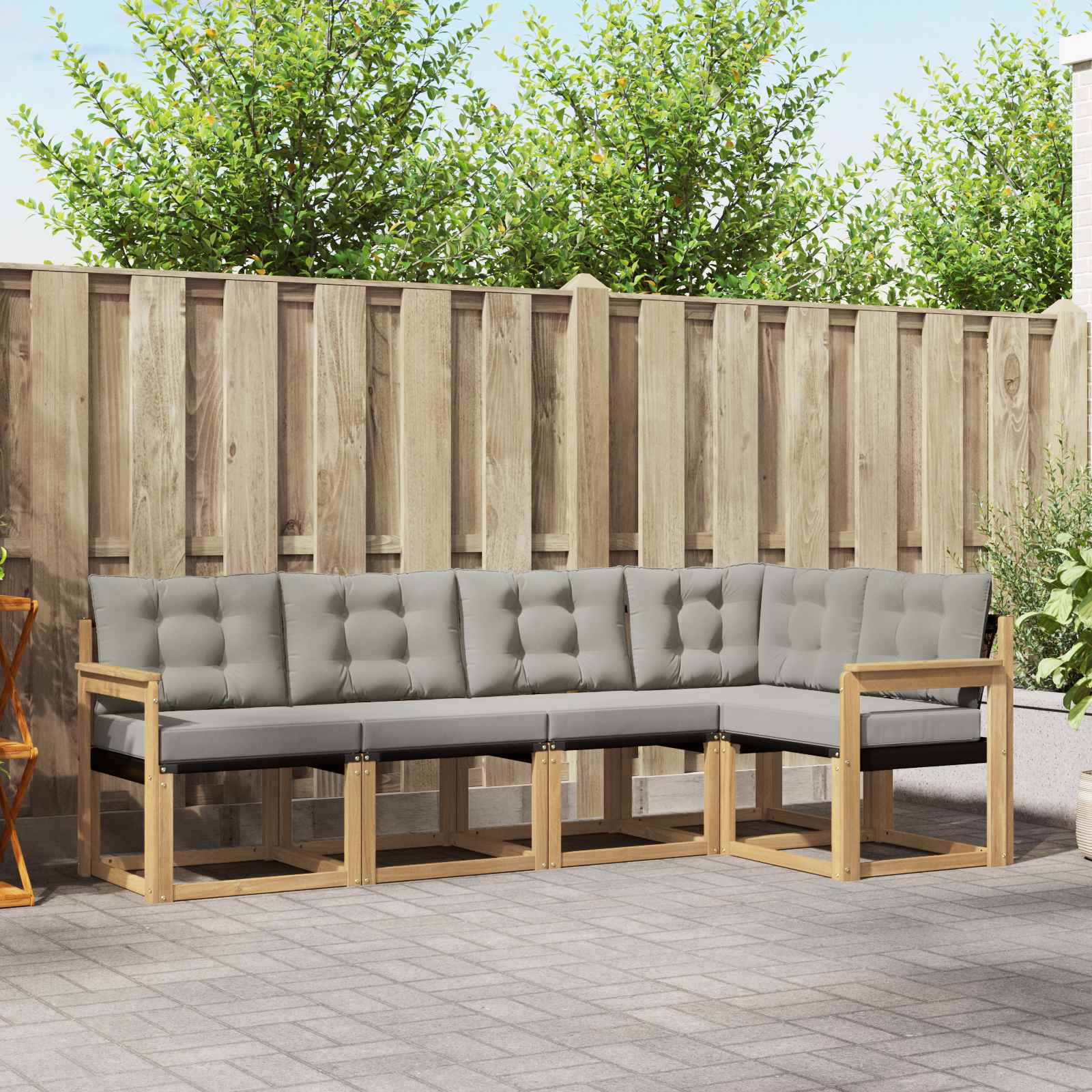 vidaXL Buiten bankenset met kussen 5 pcs Natuurlijk en Crème