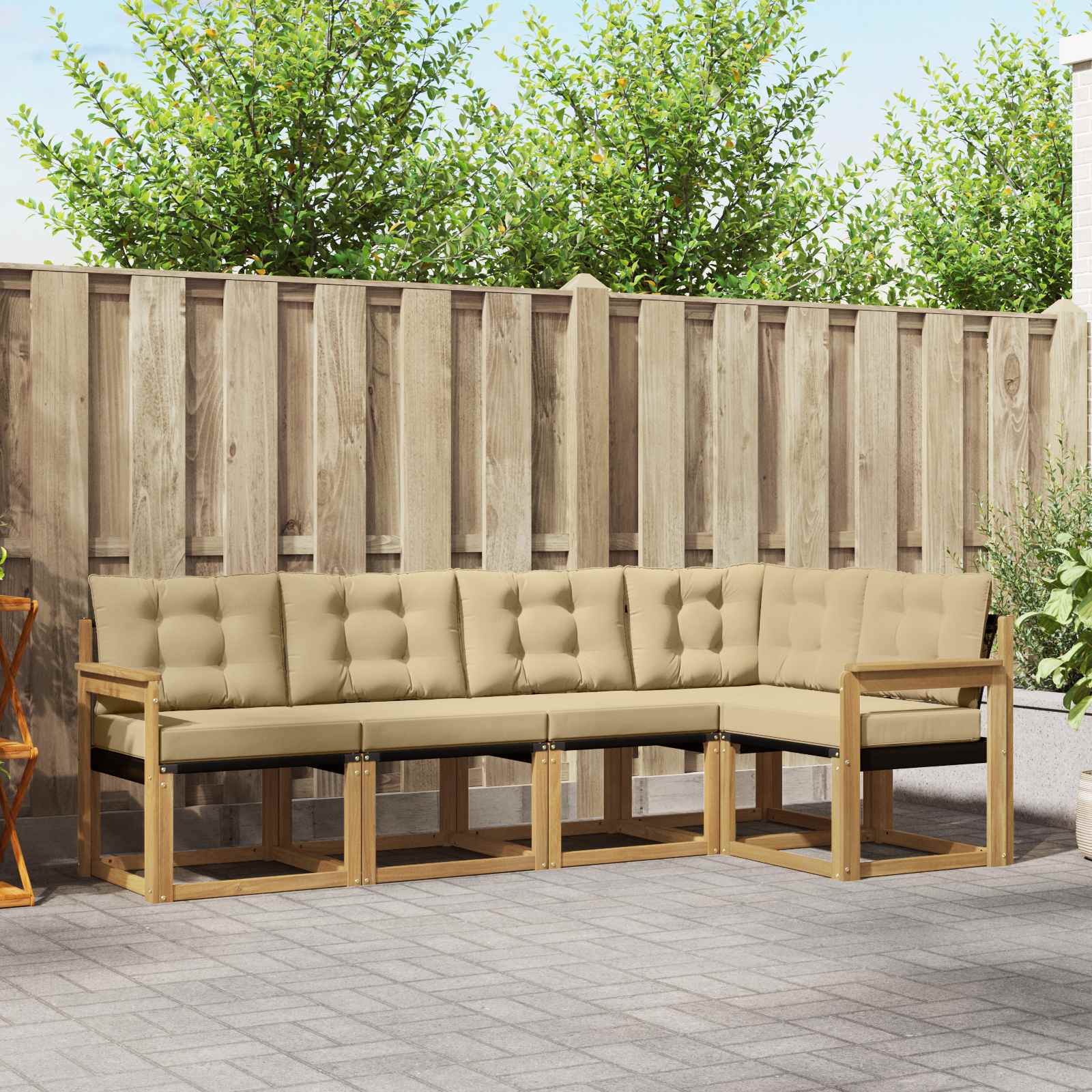 vidaXL Buiten bankenset met kussen 5 pcs Natuurlijk en Crème