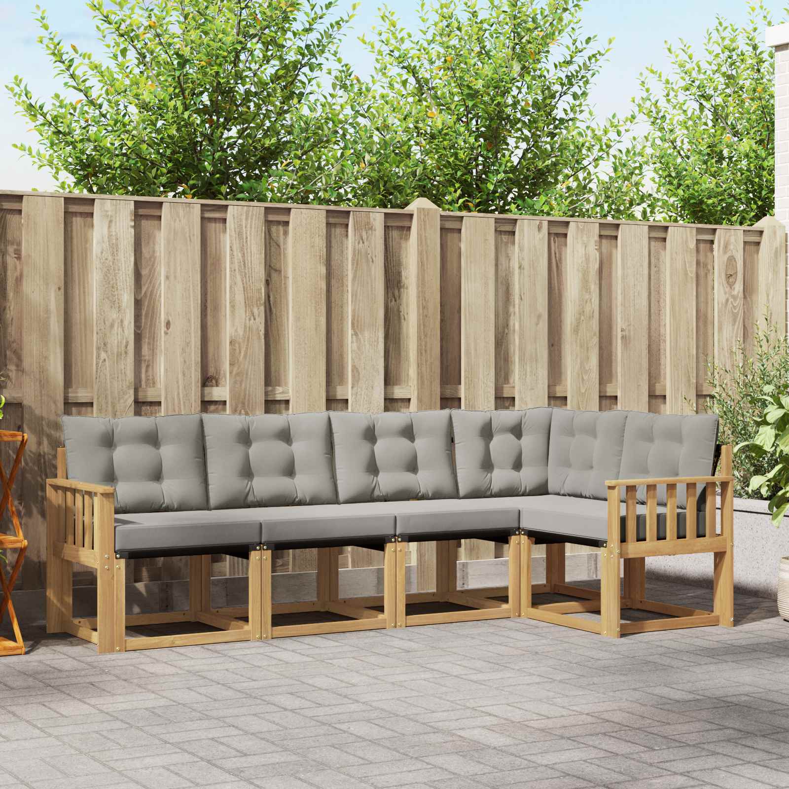 vidaXL Buiten bankenset met kussen 5 pcs Natuurlijk en Crème