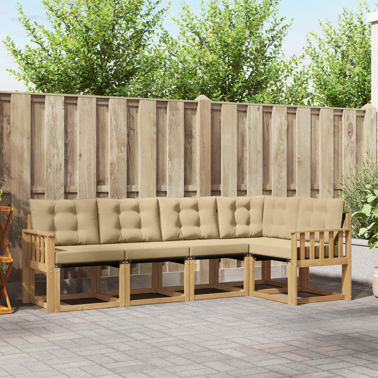 vidaXL Buiten bankenset met kussen 5 pcs Natuurlijk en Crème