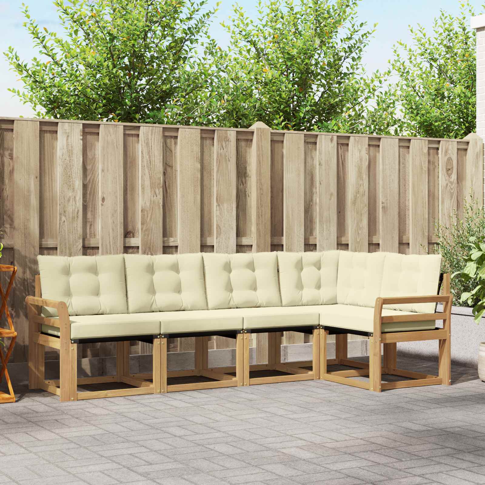 vidaXL Buiten bankenset met kussen 5 pcs Natuurlijk en Crème