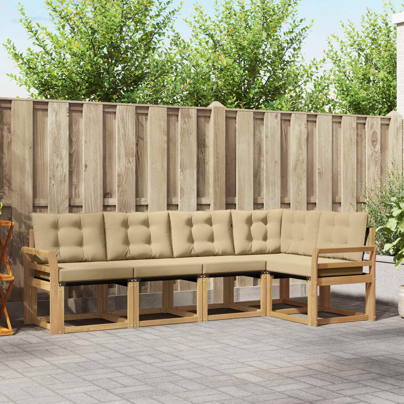 vidaXL Buiten bankenset met kussen 5 pcs Natuurlijk en Crème
