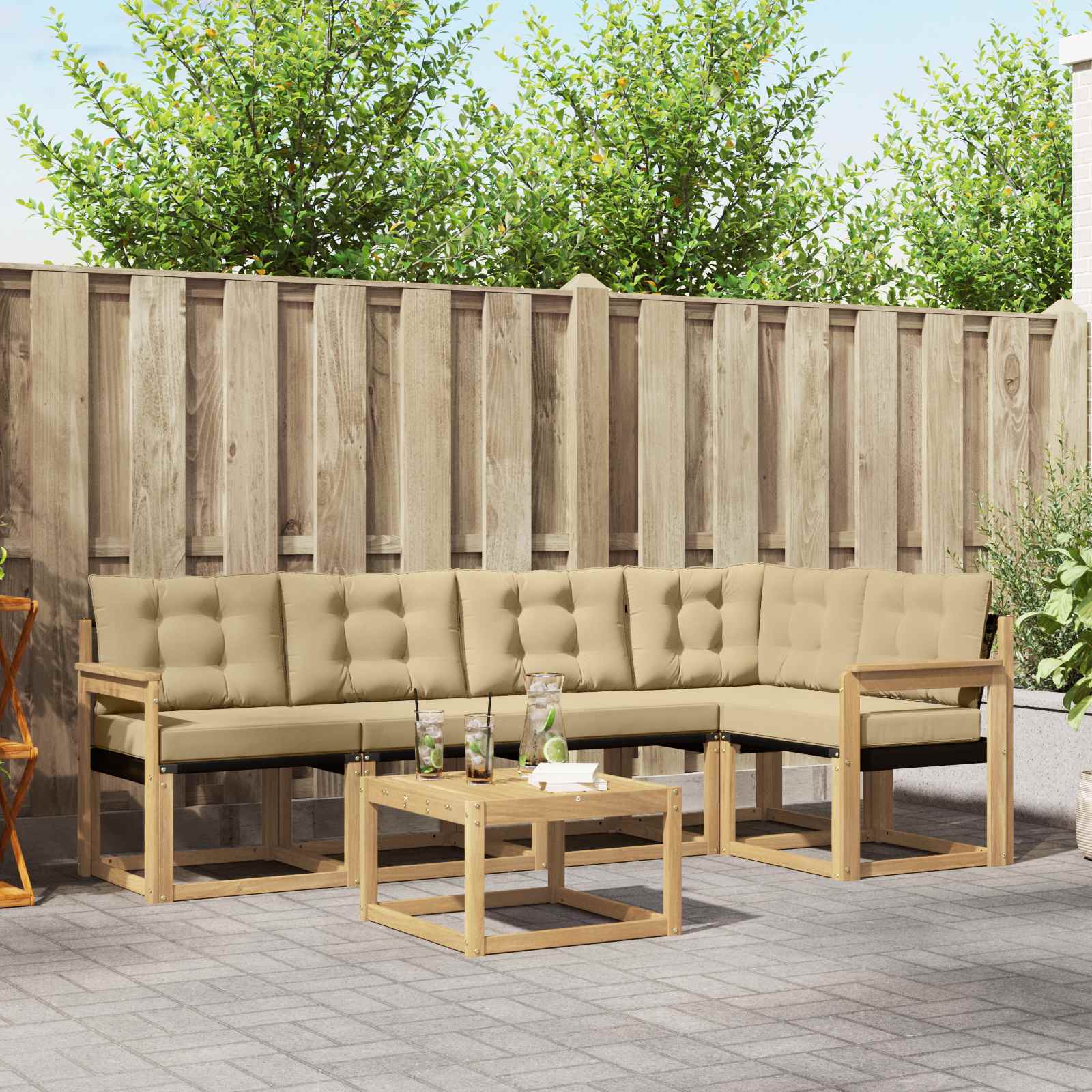 vidaXL Buiten bankenset met kussen 6 pcs Natuurlijk en Crème