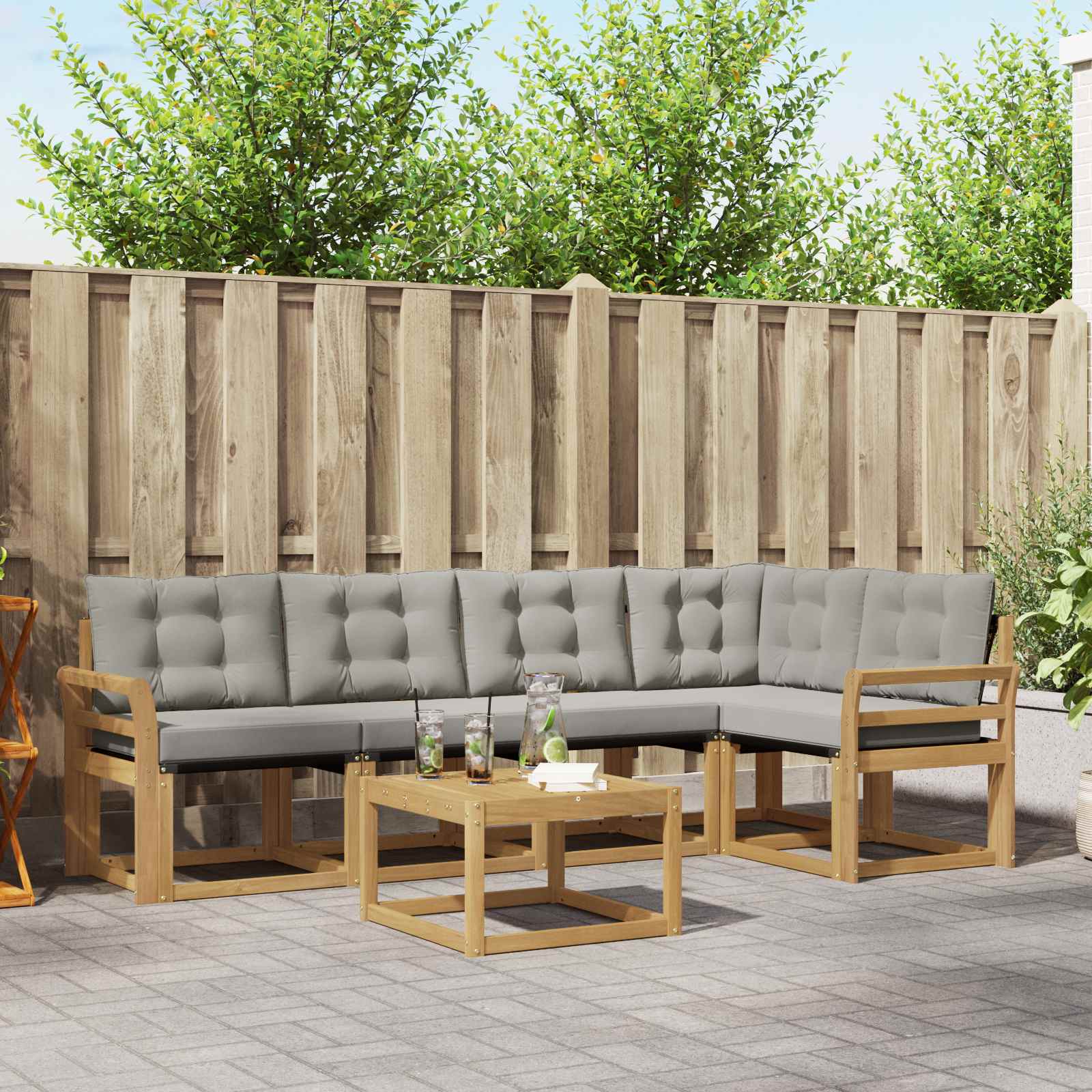 vidaXL Buiten bankenset met kussen 6 pcs Natuurlijk en Crème