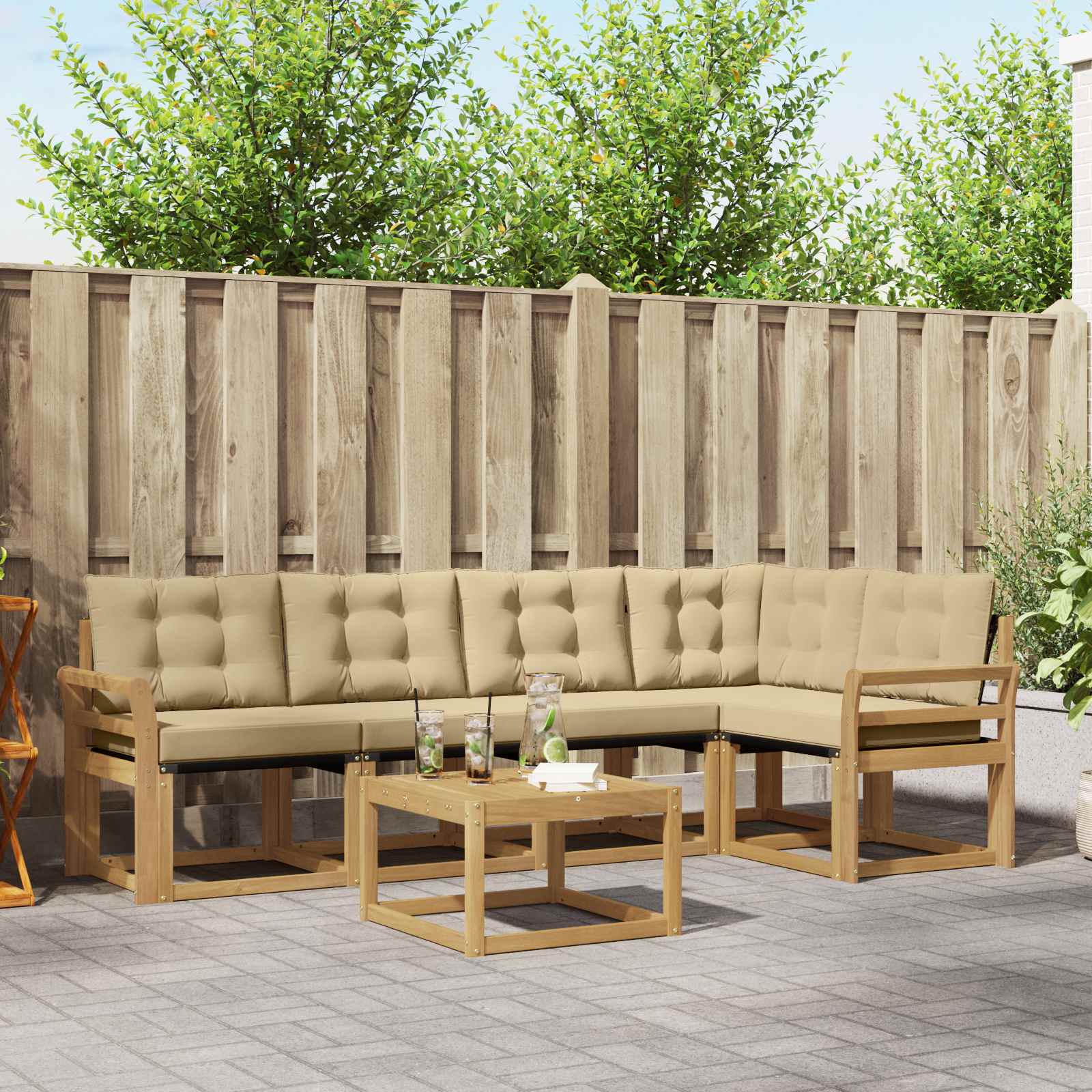 vidaXL Buiten bankenset met kussen 6 pcs Natuurlijk en Crème